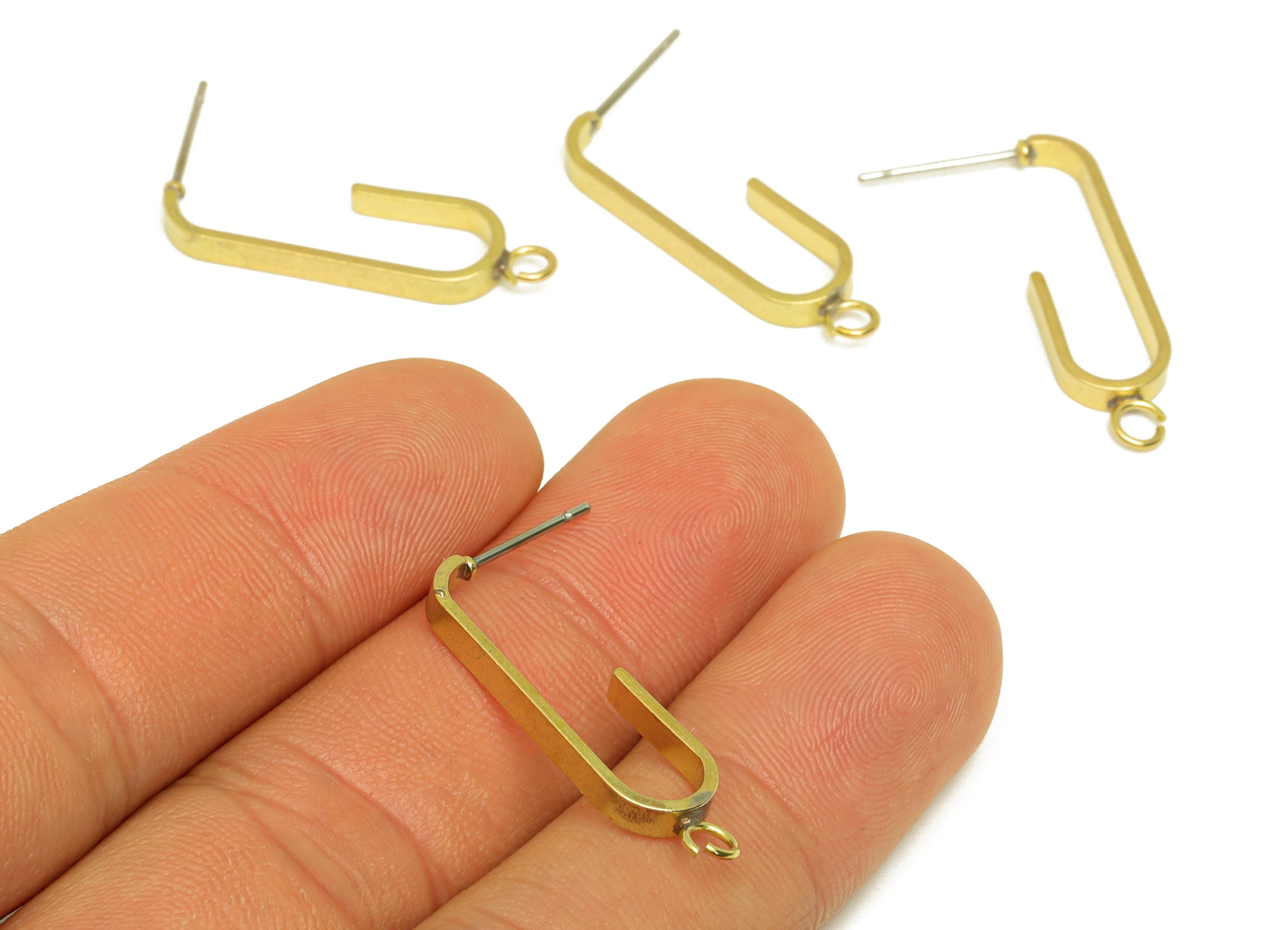 Brass Hoop Earring Stud - Raw Brass Oval Rectangle Hoop Earring Post With Loop - Brass Geometry Hoop Earring Stud - 28.1x8x2.5mm - PP10674 - DOMEDBAZAAR