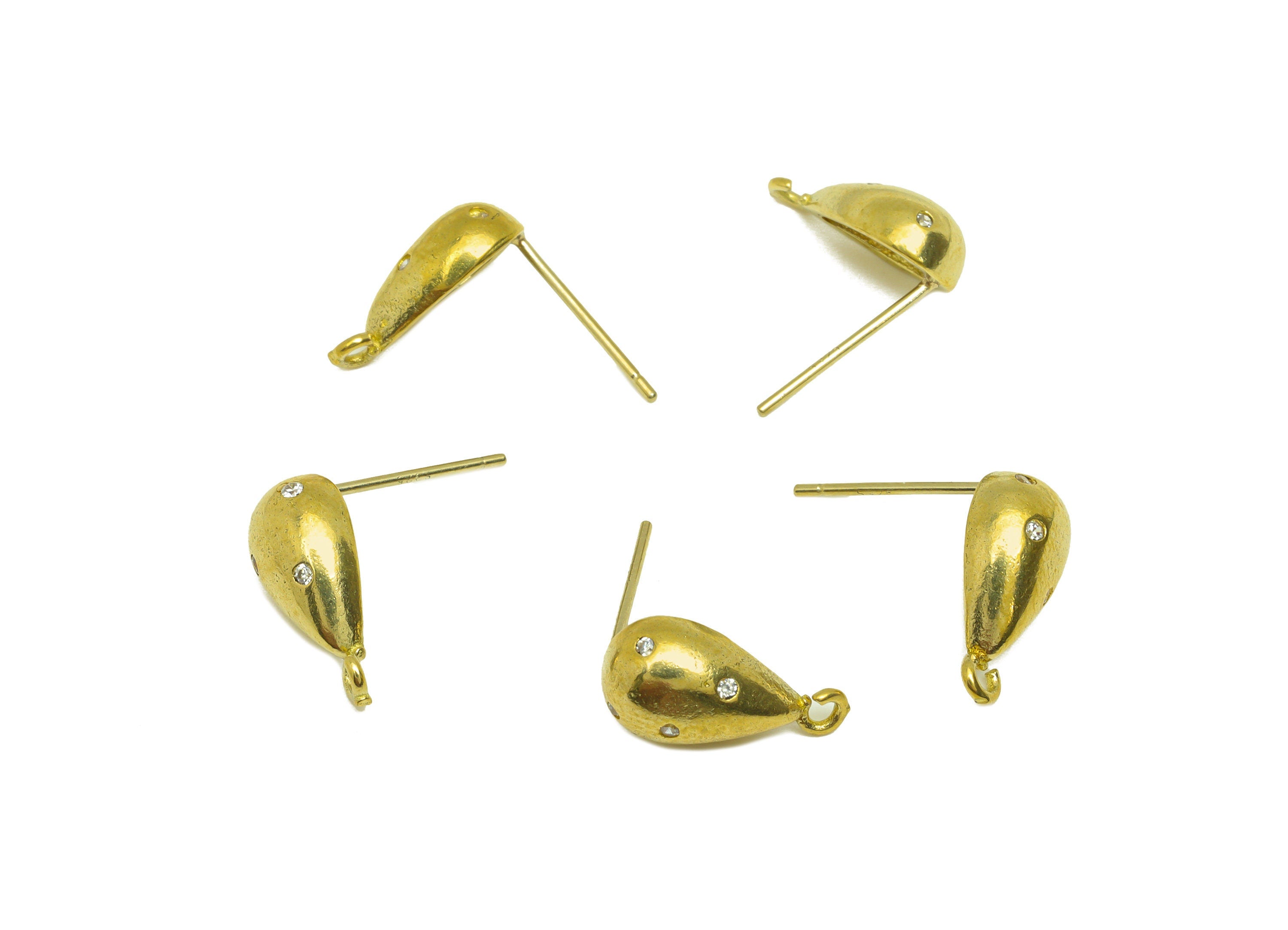 Brass CZ Drop Earring Stud - Raw Brass Teardrop Earring Post With Loop - Brass Geometry Cubic Zircon Earring Stud - 12.9x6.57x3mm - PP10638 - DOMEDBAZAAR