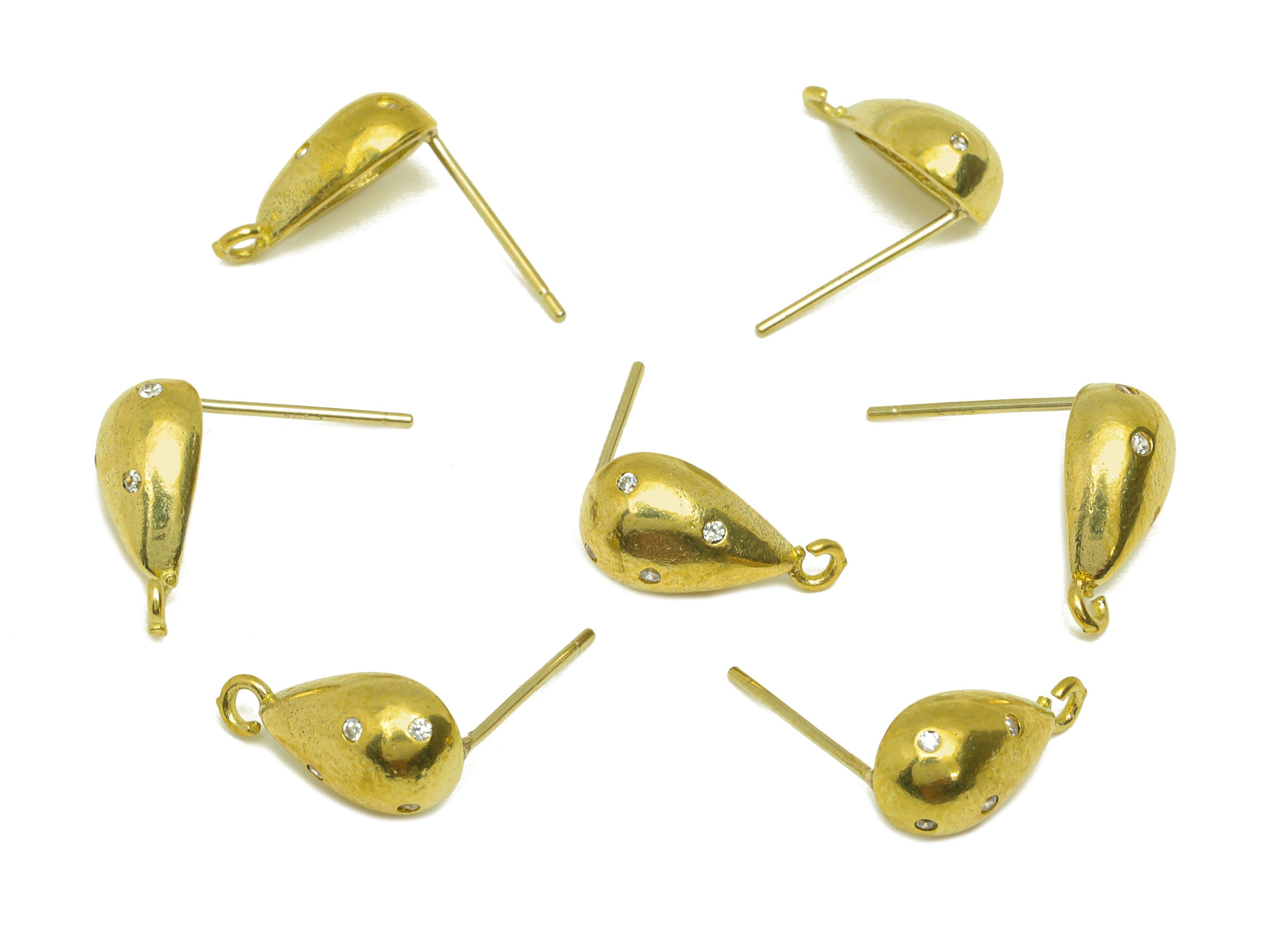 Brass CZ Drop Earring Stud - Raw Brass Teardrop Earring Post With Loop - Brass Geometry Cubic Zircon Earring Stud - 12.9x6.57x3mm - PP10638 - DOMEDBAZAAR
