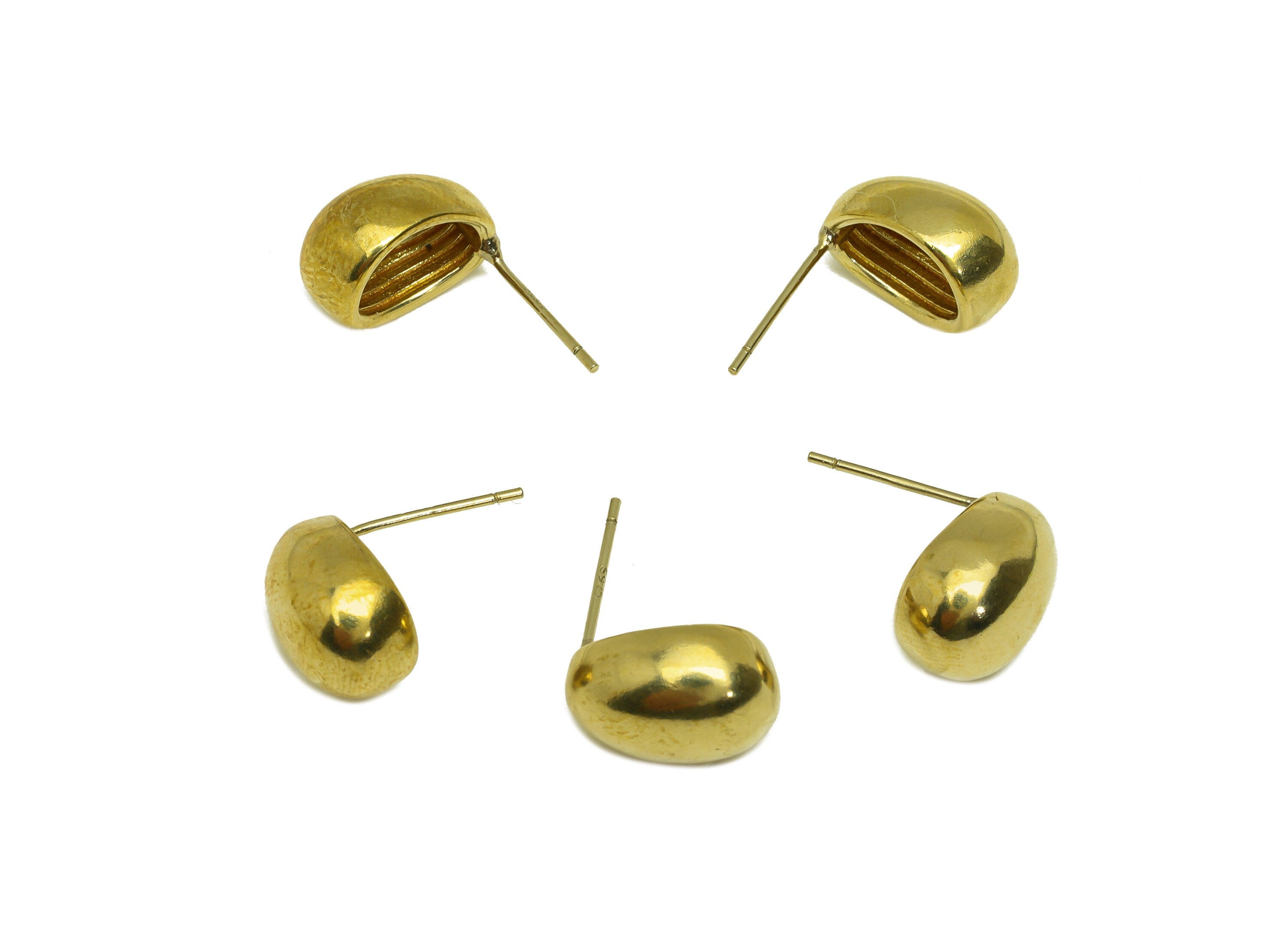 Brass Oval Earring Stud - Raw Brass Cubic Oval Earring Post - Brass Geometry Earring Stud - Brass Oval Post - 12.9x9.7x6.5mm - PP10648 - DOMEDBAZAAR