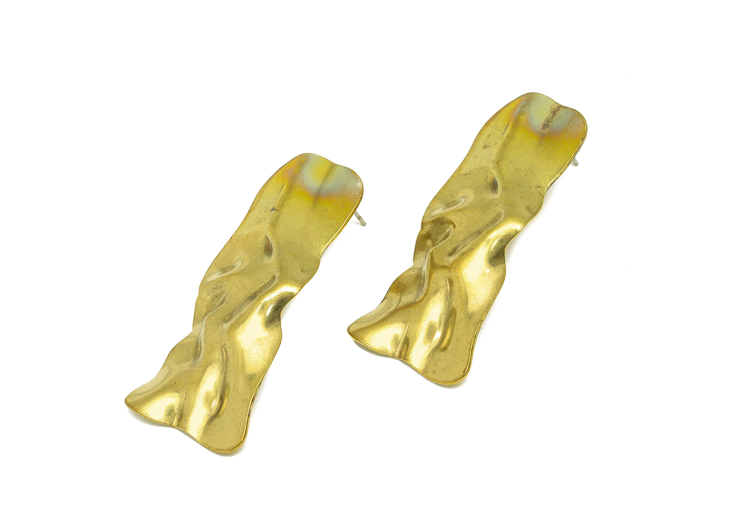 Brass Wavy Rectangle Earring Stud - Raw Brass Bent Stick Earring Post - Brass Bar Earring Stud - Wavy Exaggeration Post - 54x21x3mm -PP10636 - DOMEDBAZAAR