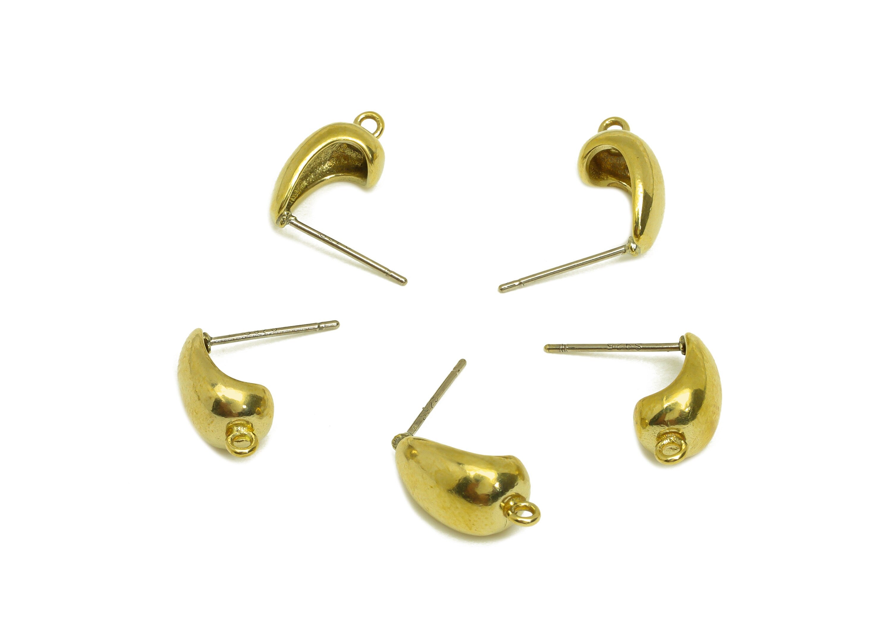 Brass CZ Drop Earring Stud - Raw Brass Teardrop Earring Post With Loop - Brass Geometry Cubic Zircon Earring Stud - 13.8x7.6x6.5mm - PP10647 - DOMEDBAZAAR