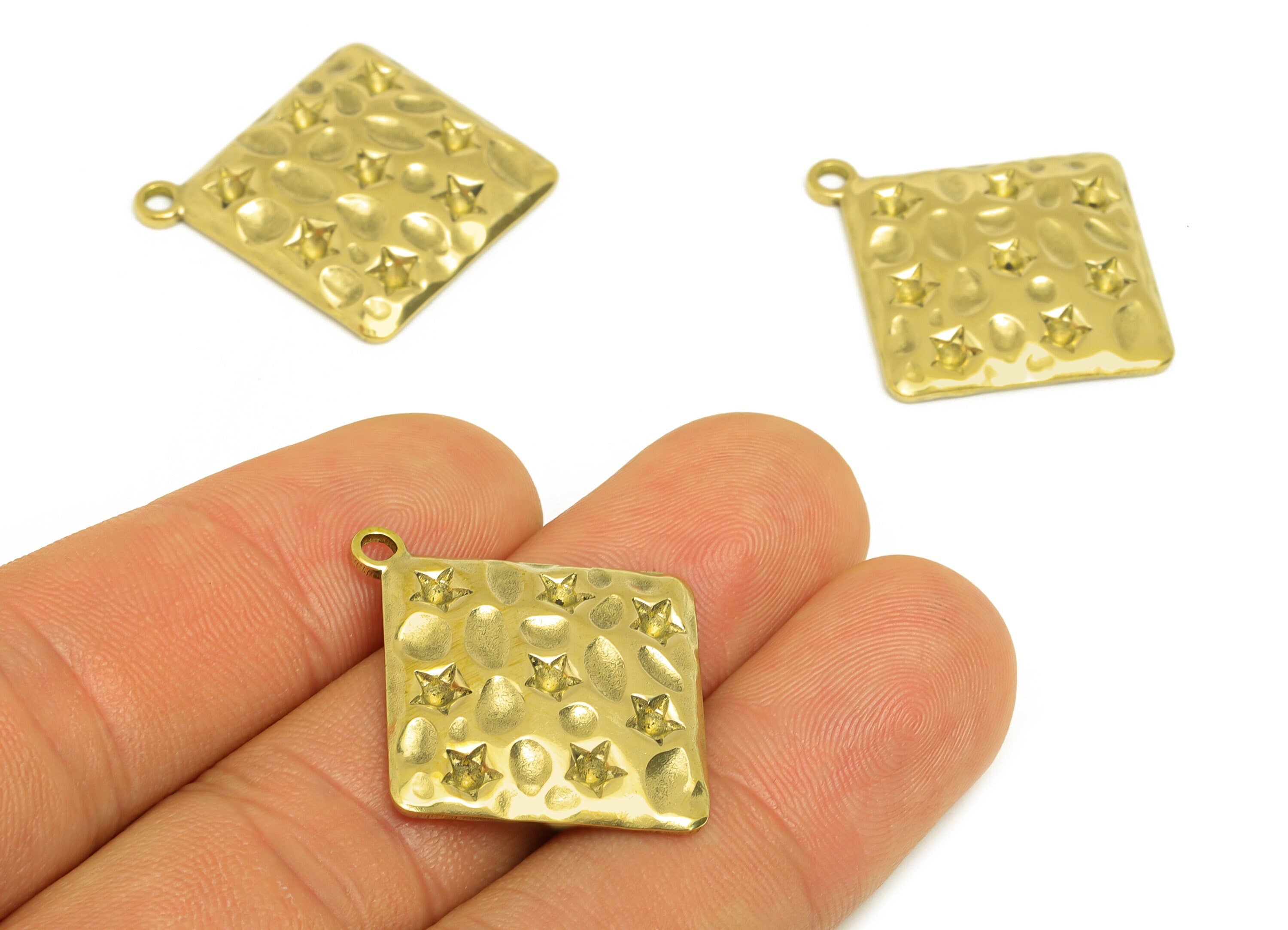 Brass Square Hammered Earring Charm - Raw Brass Textured Earring For Daimond - Brass Star Textured Pendant - 31x21x3.21mm - PP10678 - DOMEDBAZAAR