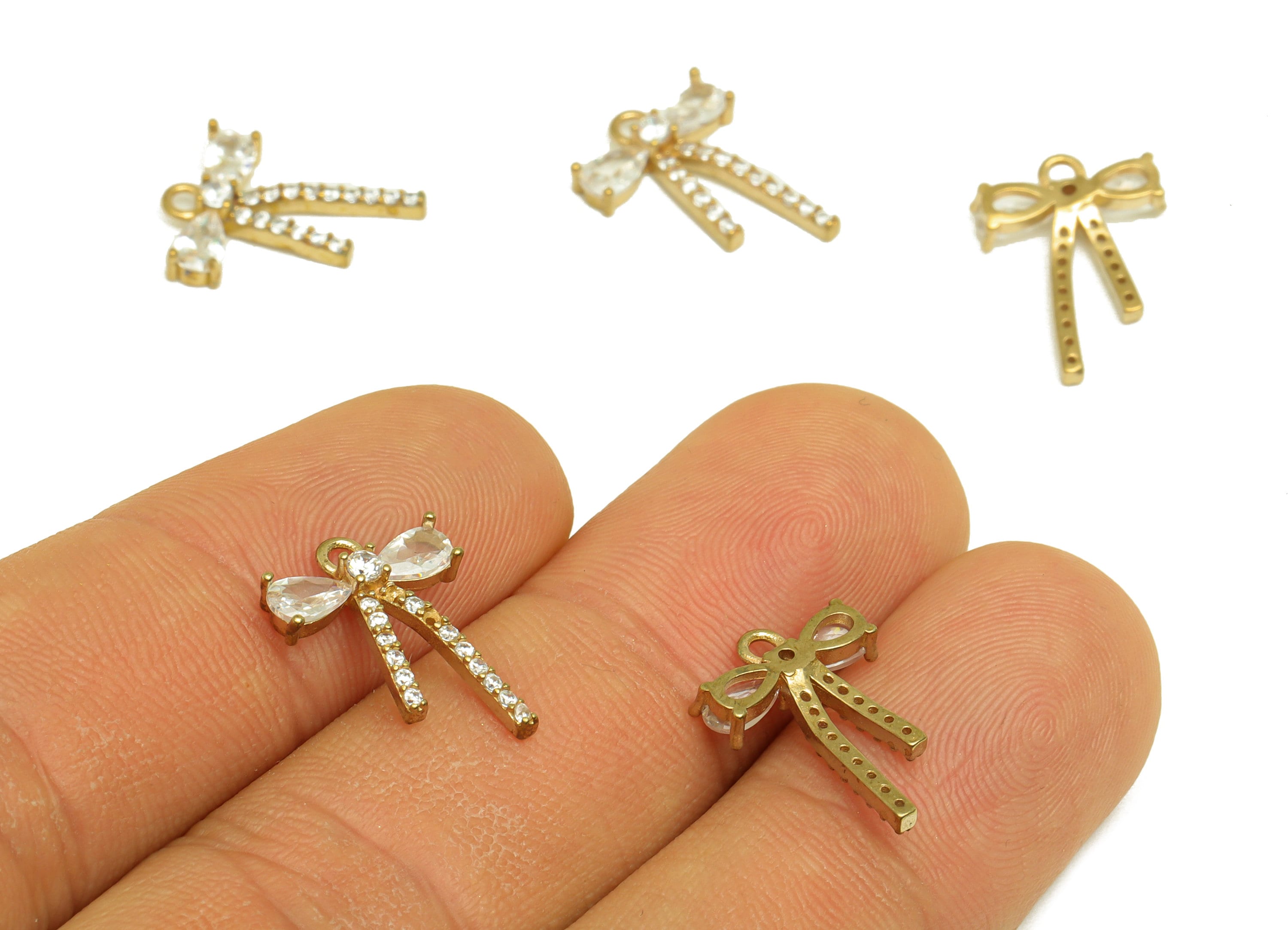 Brass CZ Bow Tie Earring Charm - Raw Brass Zircon Drop Earring Charm - Cubic Zircon Teardrop Pendant - Brass Zircon Charm -16x11x3mm-PP10474 - DOMEDBAZAAR