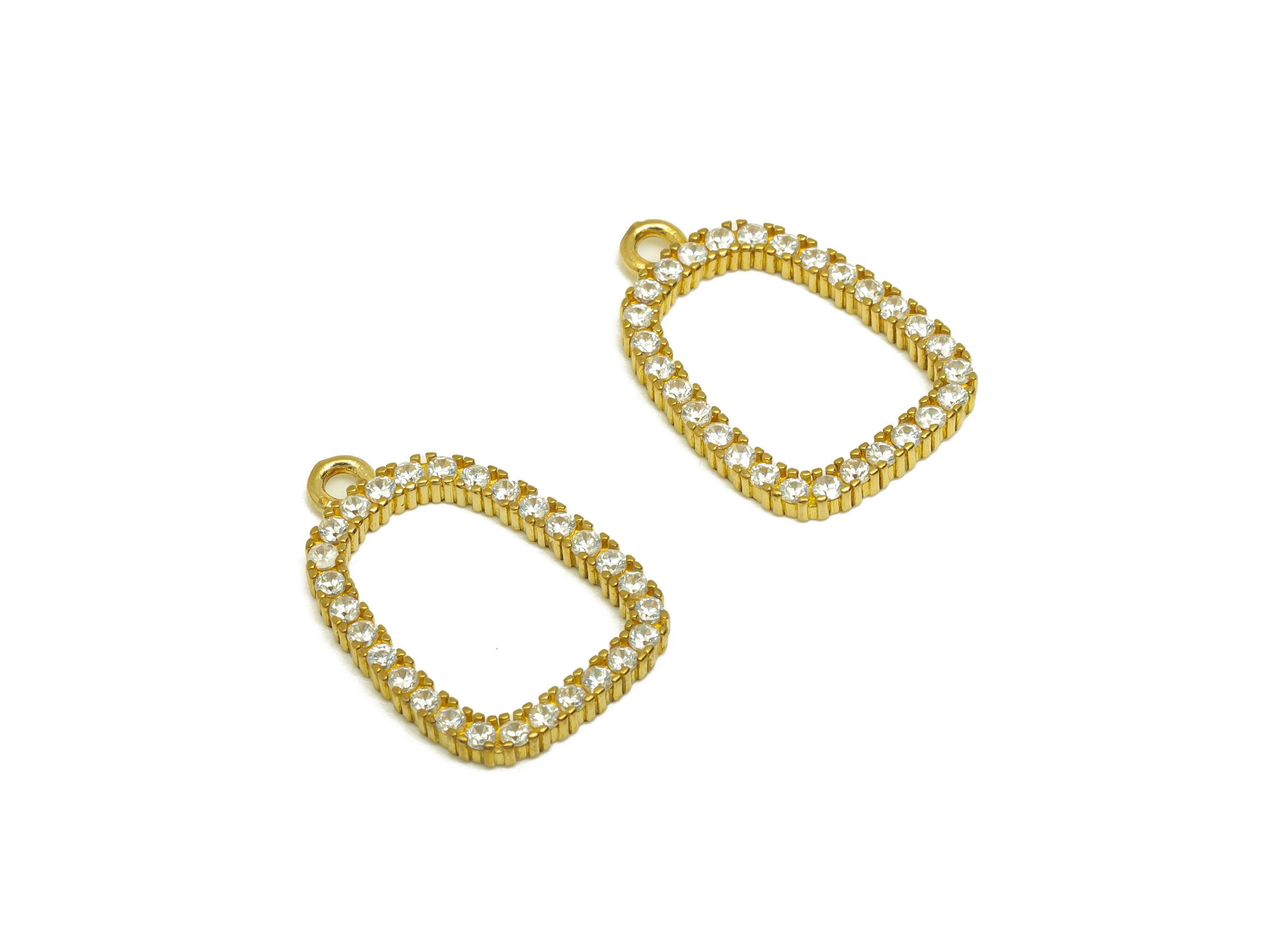 Brass CZ Domed Earring Charm - Raw Brass Cubic Zircon Domed Earring Charms - Brass Geometry Pendant - For Pendant - 19.46x13x1mm - PP10665 - DOMEDBAZAAR