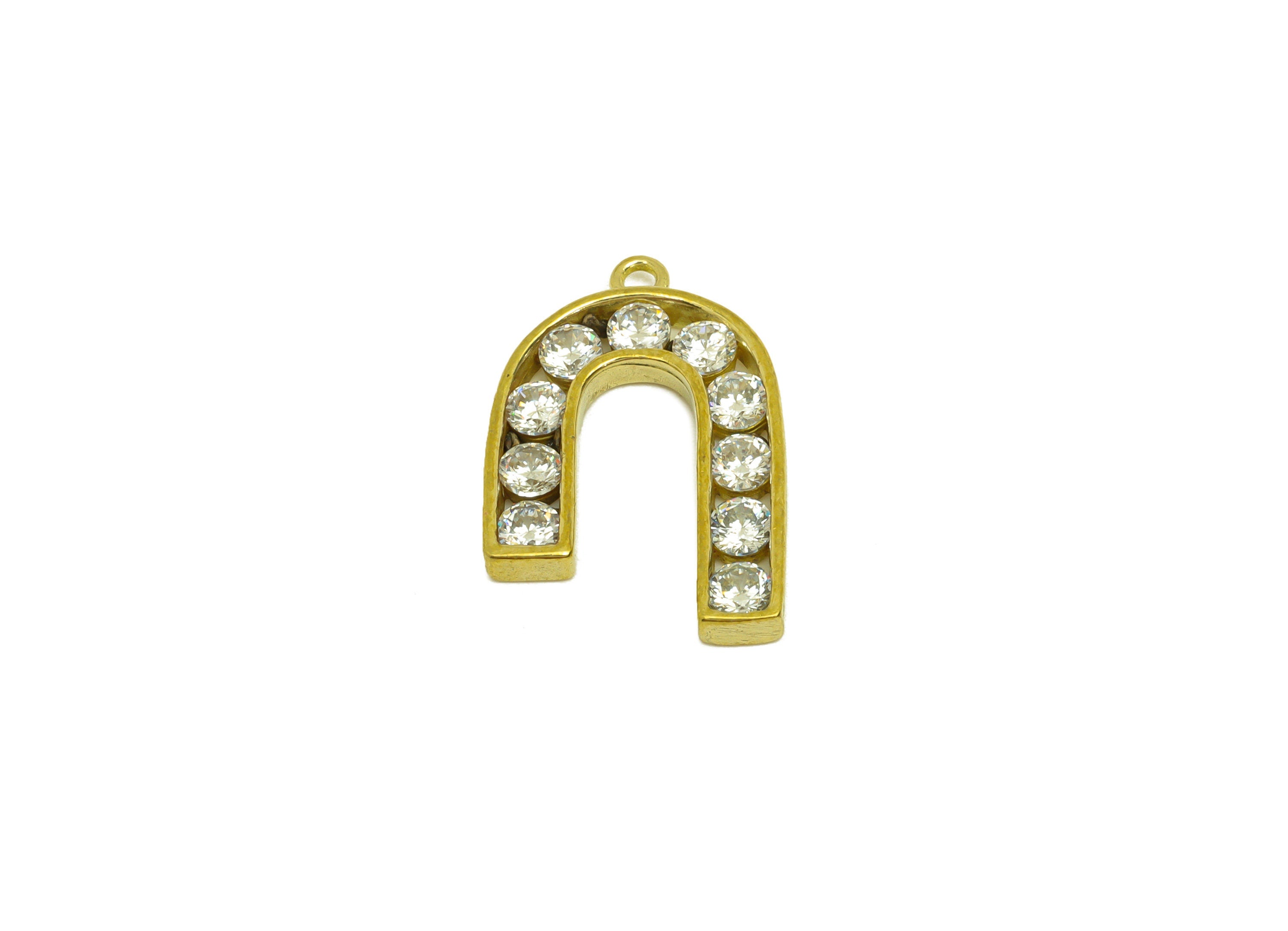 Brass CZ U Hoop Earring Charm - Raw Brass Cubic Zircon Earring Charms - Brass Geometry Pendant - For Pendant - 21x14.2x2.2mm - PP10660 - DOMEDBAZAAR