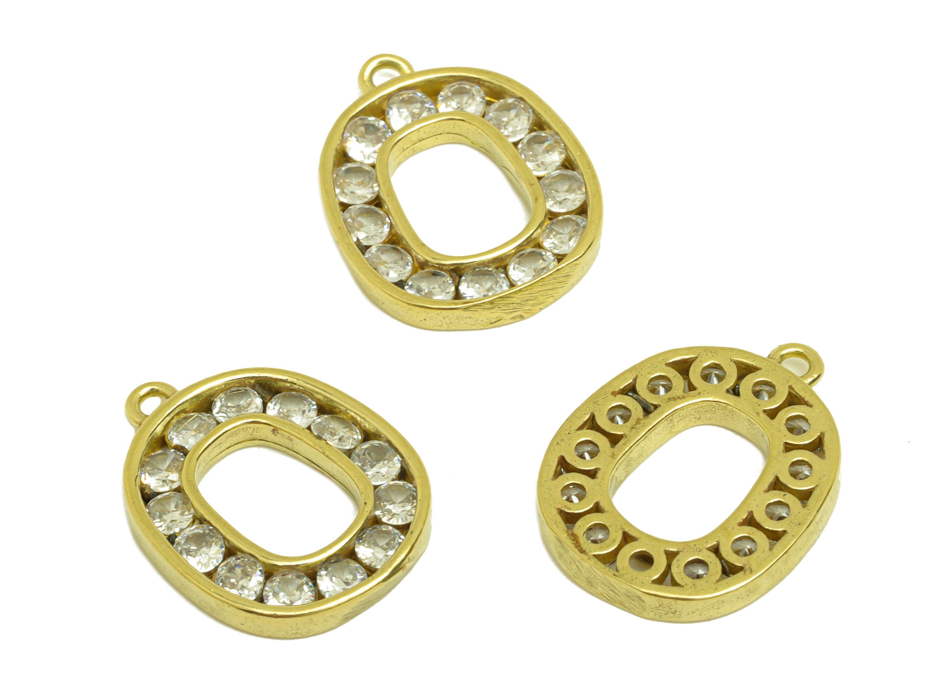 Brass CZ Oval Earring Charm - Raw Brass Cubic Zircon Oval Earring Charms - Brass Geometry Pendant - For Pendant - 17.67x13.5x2mm - PP10662 - DOMEDBAZAAR