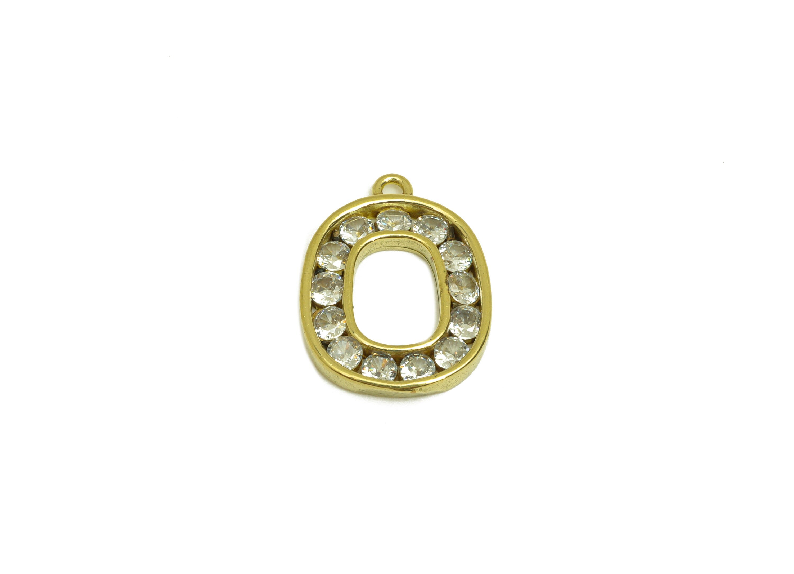 Brass CZ Oval Earring Charm - Raw Brass Cubic Zircon Oval Earring Charms - Brass Geometry Pendant - For Pendant - 17.67x13.5x2mm - PP10662 - DOMEDBAZAAR