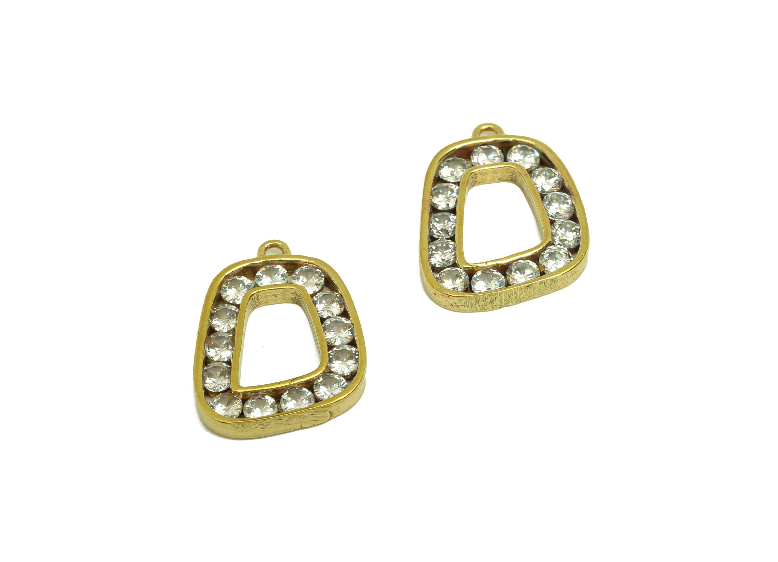 Brass CZ Earring Charm - Raw Brass Cubic Zircon Earring Charms - Brass Irregular Geometry Pendant - For Pendant - 17.9x14.3x2.2mm - PP10659 - DOMEDBAZAAR