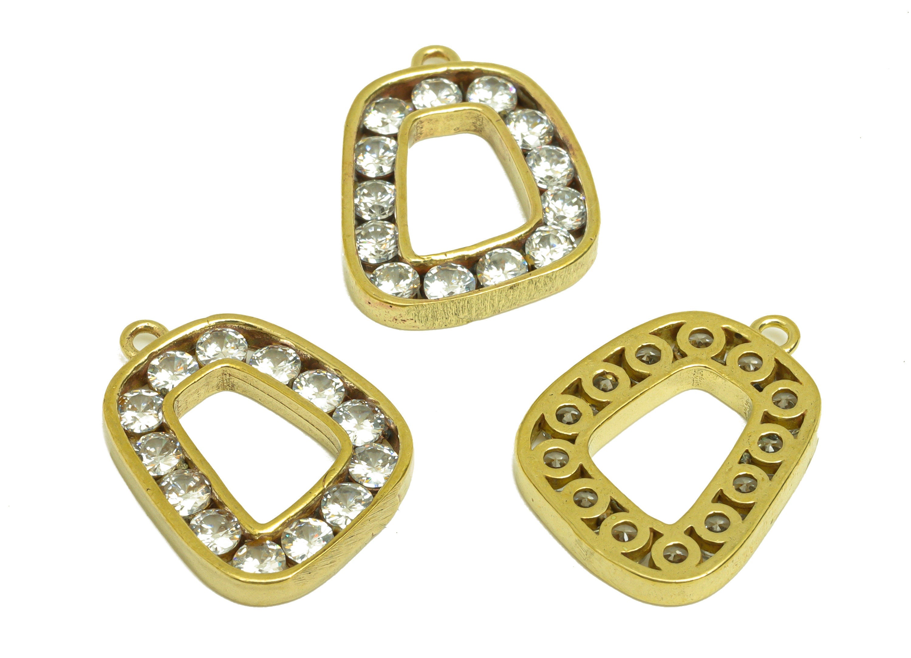 Brass CZ Earring Charm - Raw Brass Cubic Zircon Earring Charms - Brass Irregular Geometry Pendant - For Pendant - 17.9x14.3x2.2mm - PP10659 - DOMEDBAZAAR