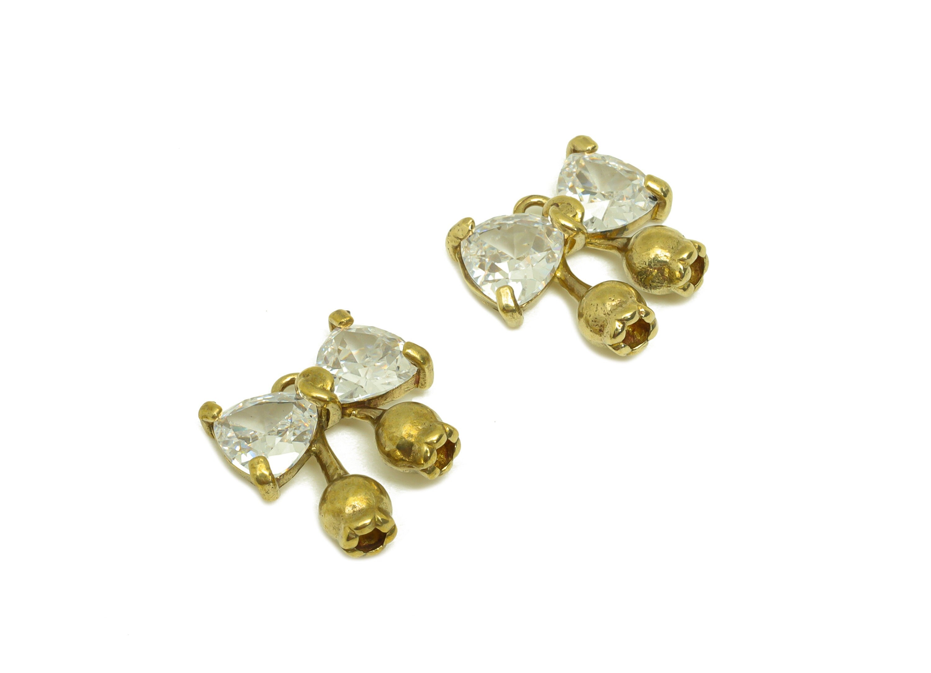 Brass CZ Bow Earring Charm - Raw Brass Cubic Zircon Tulip Earring Charms - Brass Butterfly Bow Pendant - For Necklace - 14x13x3mm - PP10666 - DOMEDBAZAAR