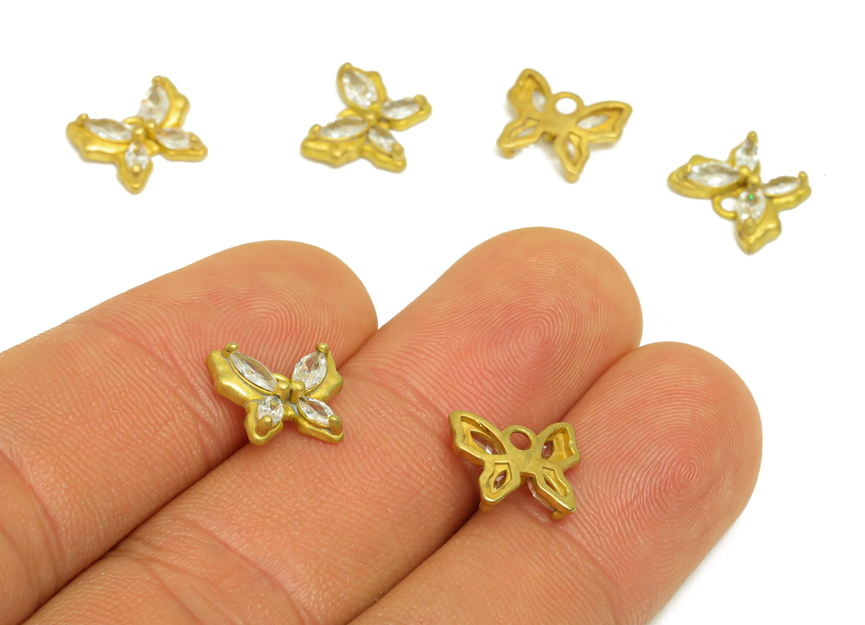 Brass CZ Marquise Earring Charm - Raw Brass Cubic Zircon Earring Charms - Brass Butterfly Bow Earring Charm - 11x9.3x3.18mm - PP10664 - DOMEDBAZAAR