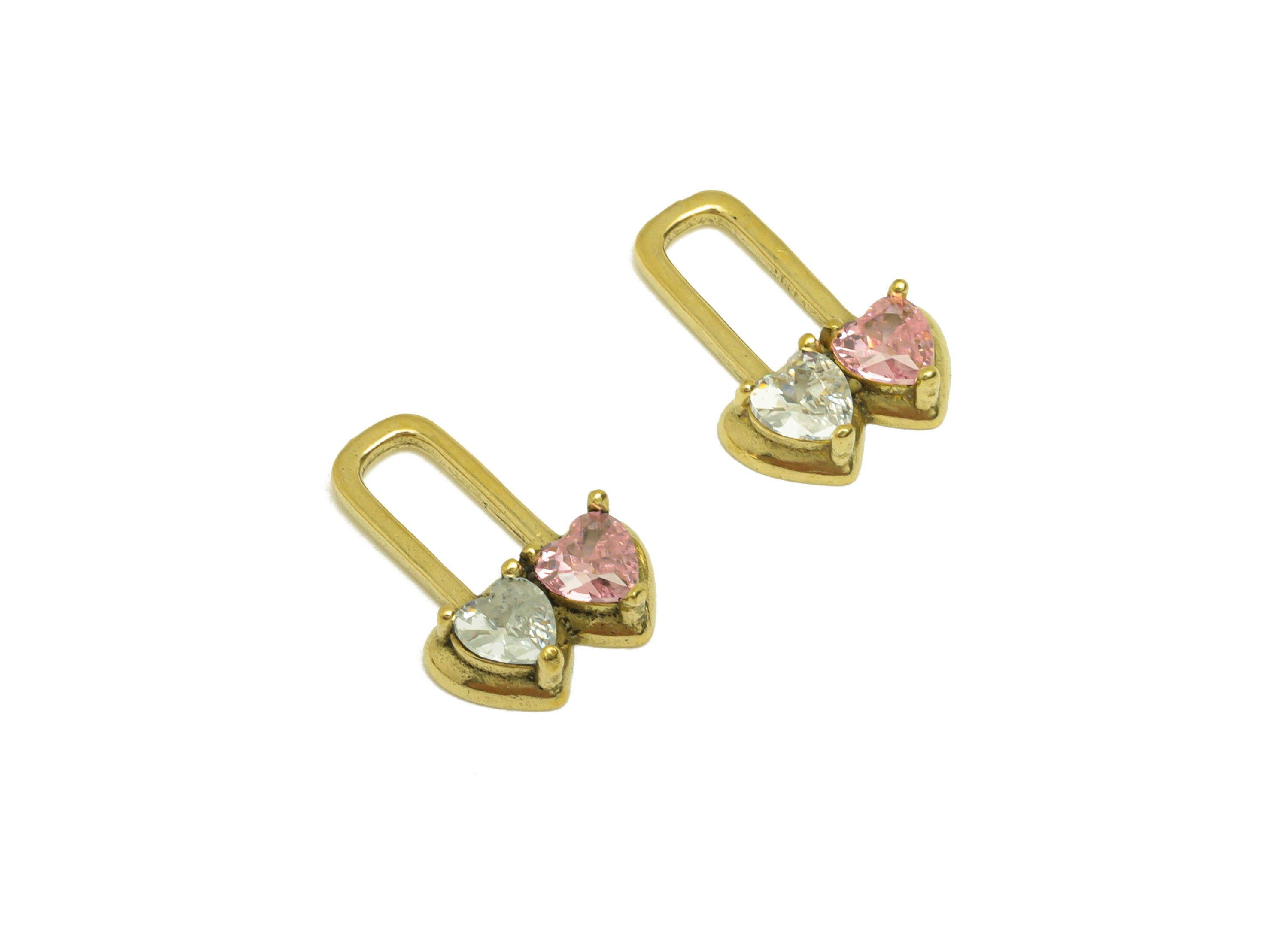 Brass CZ Heart Earring Charm - Raw Brass Pink Heart Cubic Zircon Earring Charms - Brass Mushroom Earring Charm - 14.28x10.3x3.6mm- PP10656 - DOMEDBAZAAR
