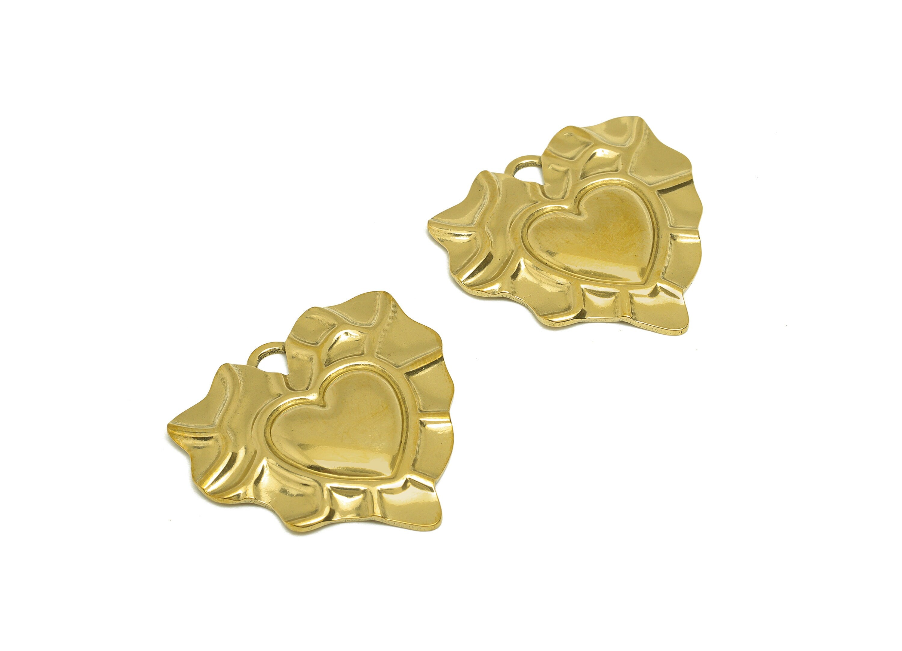 Brass Heart Earring Charm - Raw Brass Vintage Looking Heart Earring Charms - Brass Textured Lace Heart Pendant - 31.8x30.4x3.2mm- PP10680 - DOMEDBAZAAR