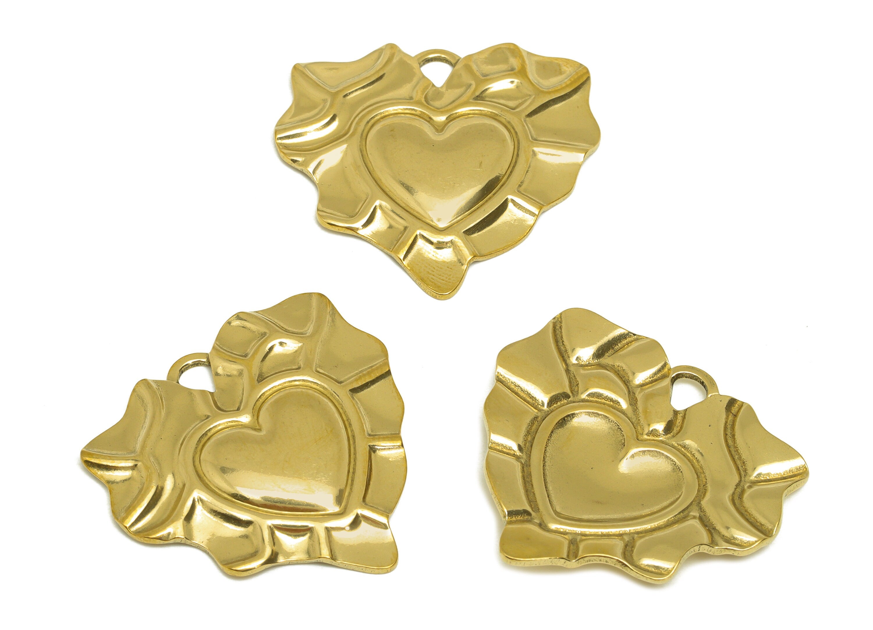 Brass Heart Earring Charm - Raw Brass Vintage Looking Heart Earring Charms - Brass Textured Lace Heart Pendant - 31.8x30.4x3.2mm- PP10680 - DOMEDBAZAAR