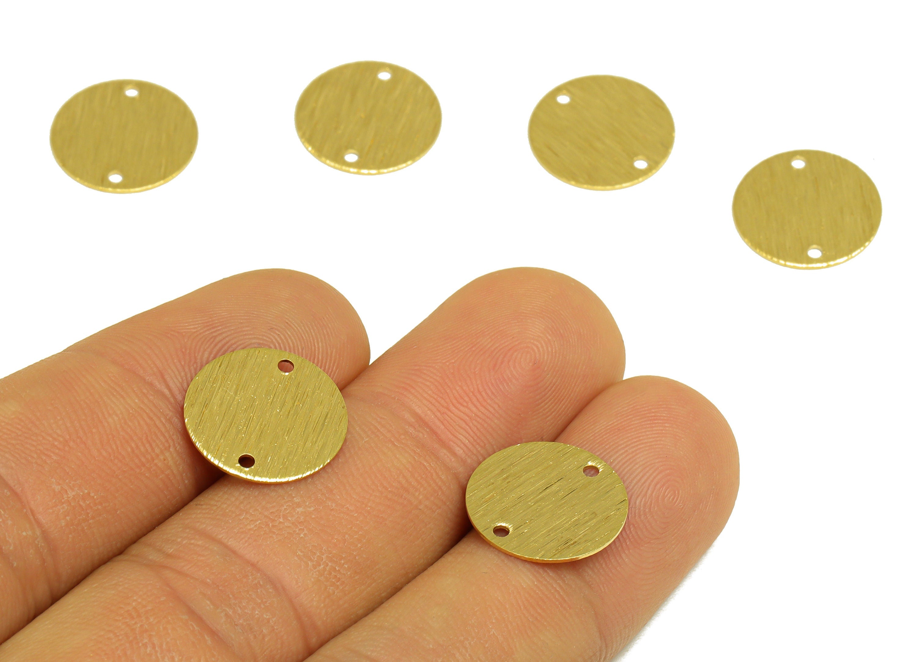 14mm Brass Round Earring Connector - Raw Brass Textured Circle Earring Charm - Brass Textured Round Connector - 14x14x0.5mm - PP10483 - DOMEDBAZAAR