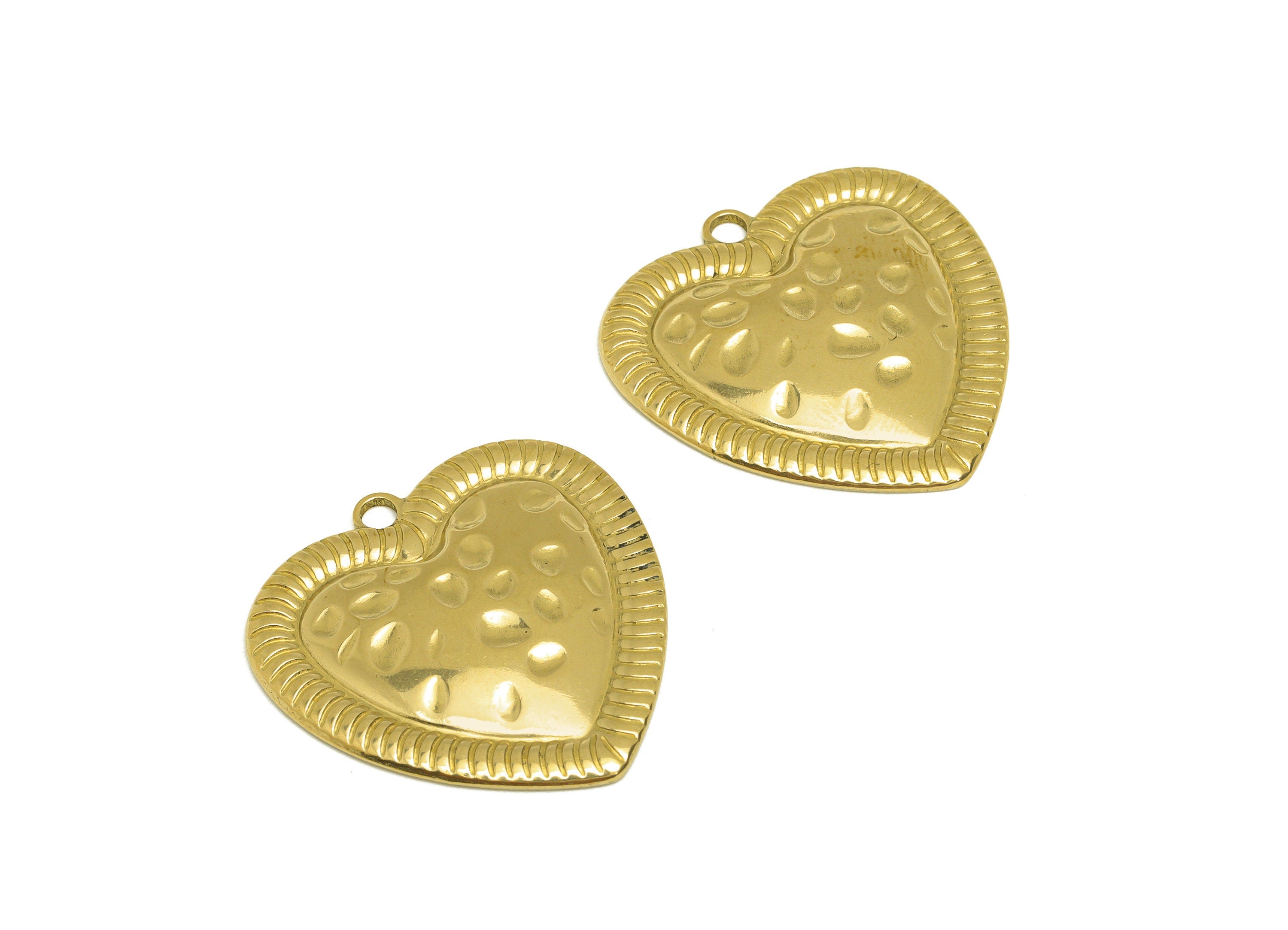 Brass Heart Earring Charm - Raw Brass Vintage Looking Heart Earring Charms - Brass Textured Lace Heart Pendant - 29x28x2.77mm - PP10682 - DOMEDBAZAAR