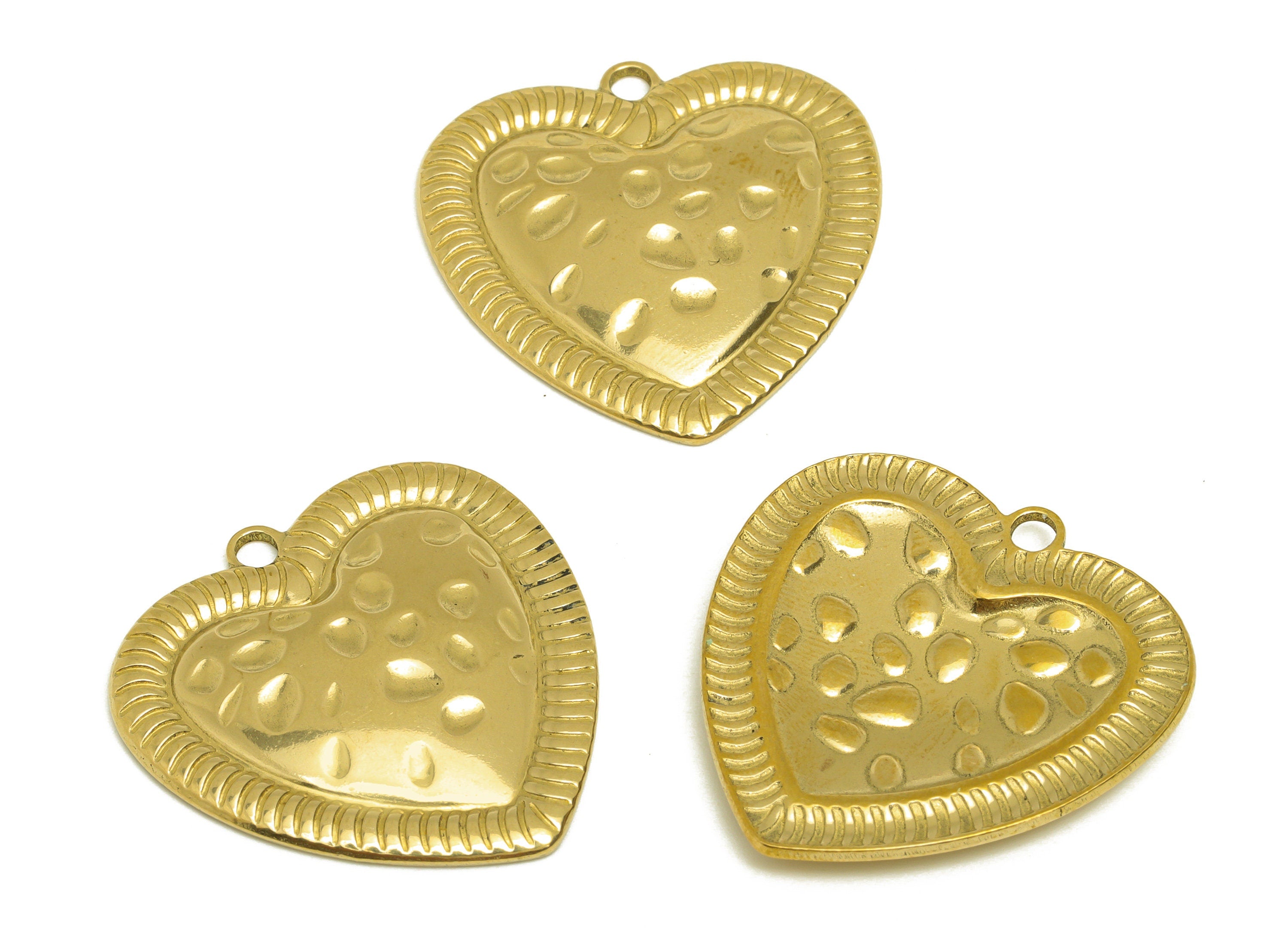 Brass Heart Earring Charm - Raw Brass Vintage Looking Heart Earring Charms - Brass Textured Lace Heart Pendant - 29x28x2.77mm - PP10682 - DOMEDBAZAAR