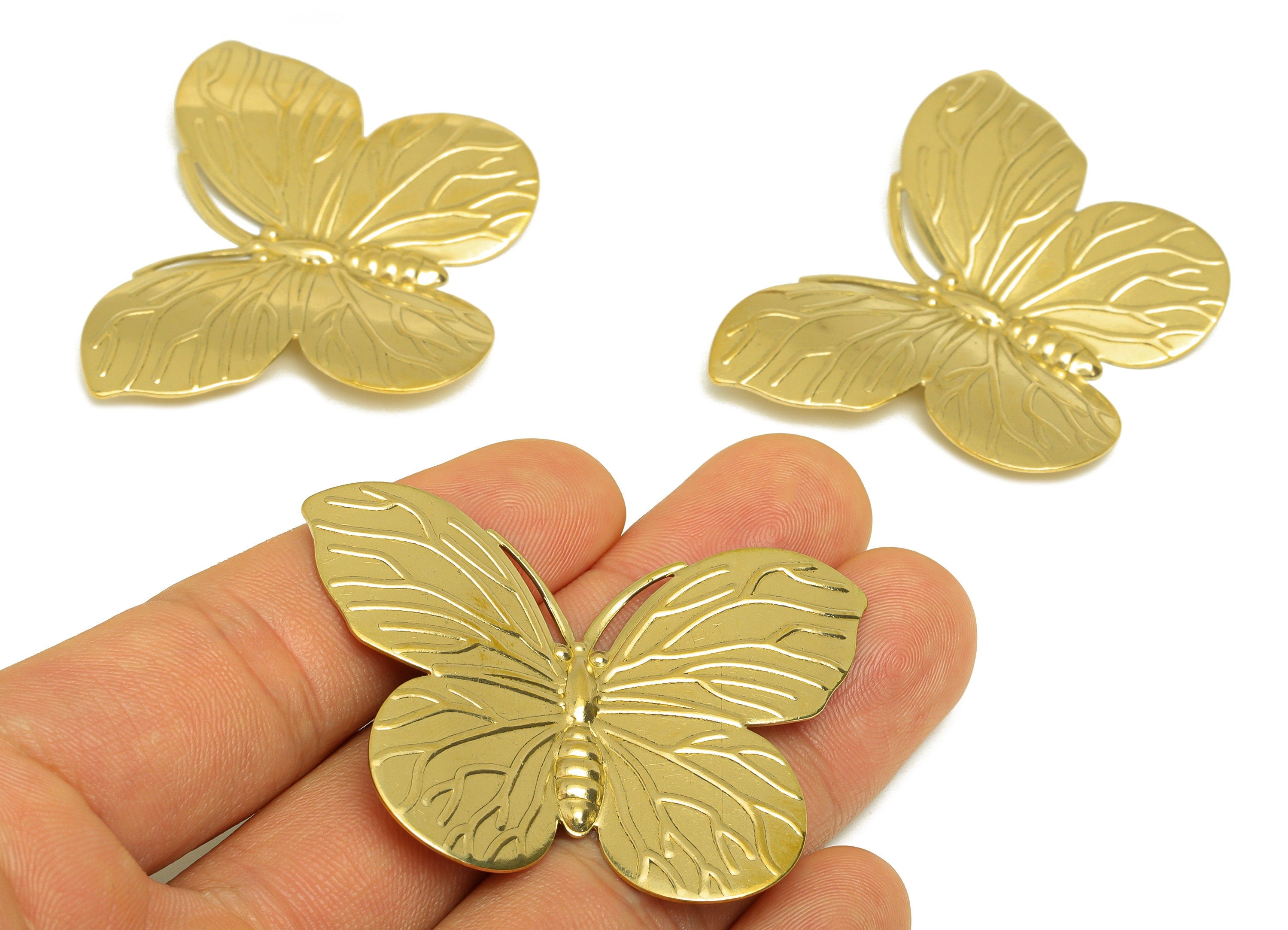 Brass Inset Earring Charm - Raw Brass Vintage Looking Earring Charms - Brass Textured Butterfly Pendant - For Pendant - 52x39x3.5mm- PP10685 - DOMEDBAZAAR
