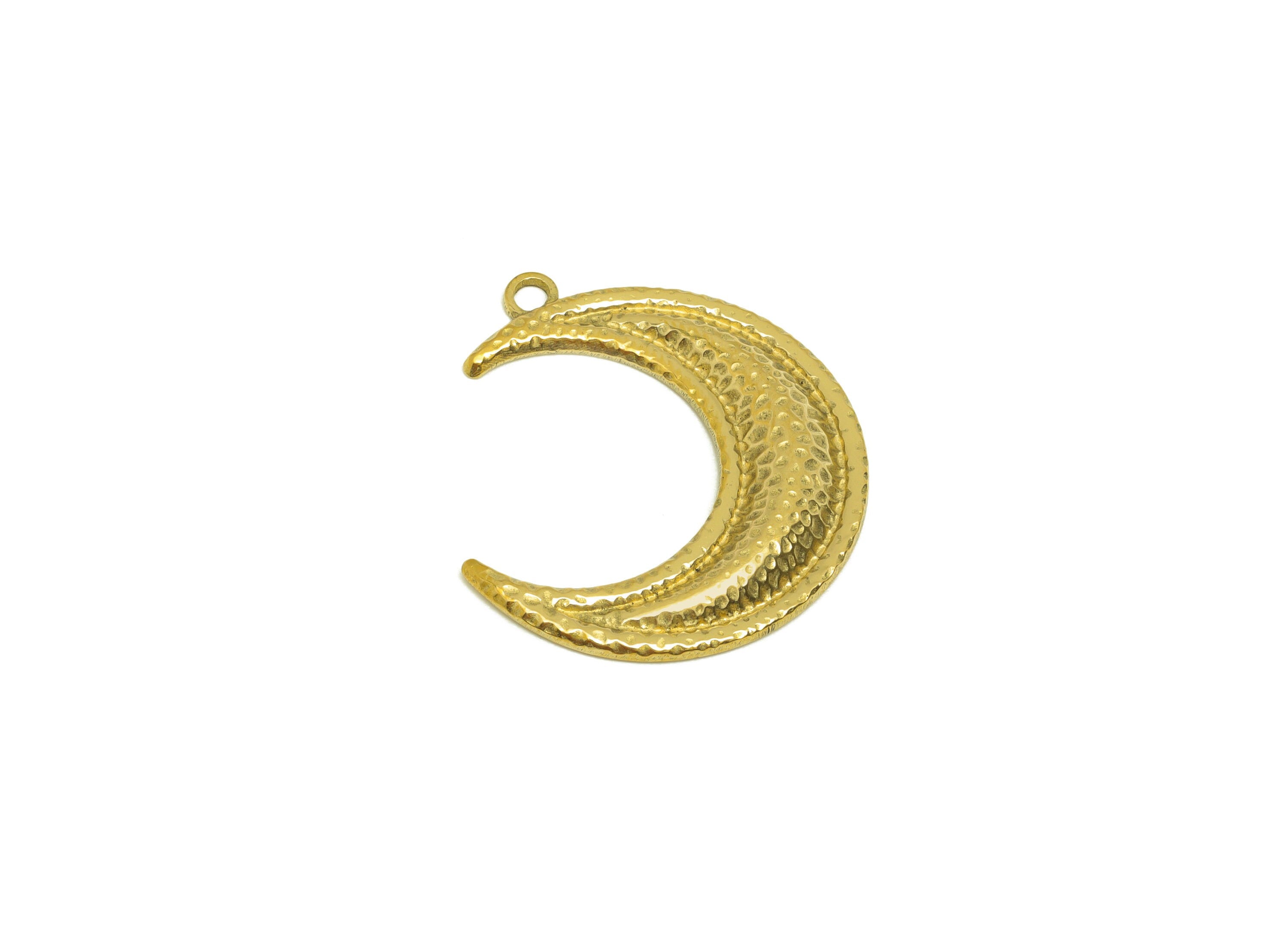 Brass Crescent Earring Charm - Raw Brass Vintage Looking Earring Charms - Brass Textured Moon Pendant - For Pendant - 29x24x2.7mm - PP10684 - DOMEDBAZAAR