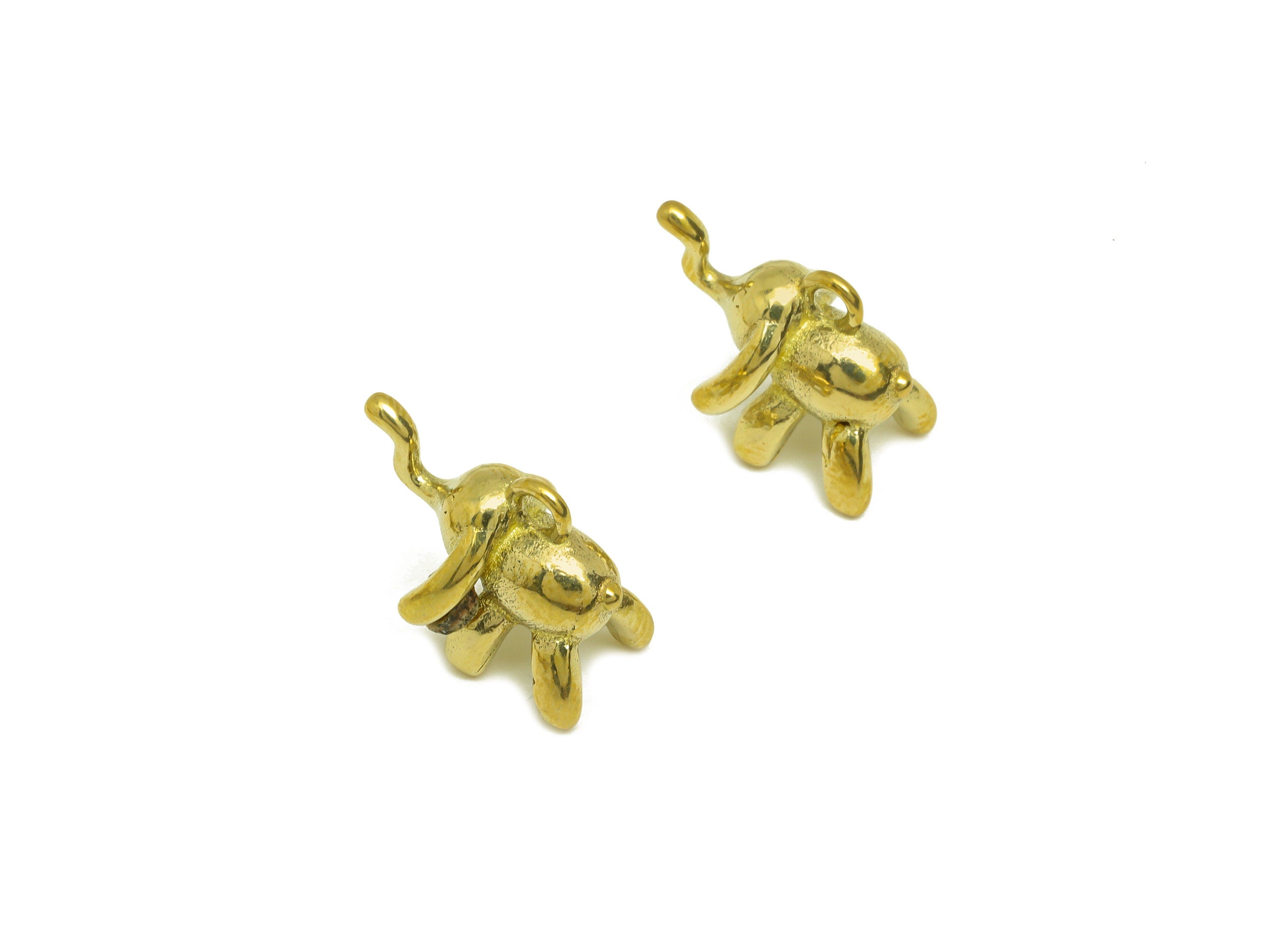 Brass Elephant Earring Charm - Raw Brass Vintage Looking Earring Charms - Brass Mini Figure Elephant Pendant - 16.3x12.85x9.73mm - PP10657 - DOMEDBAZAAR