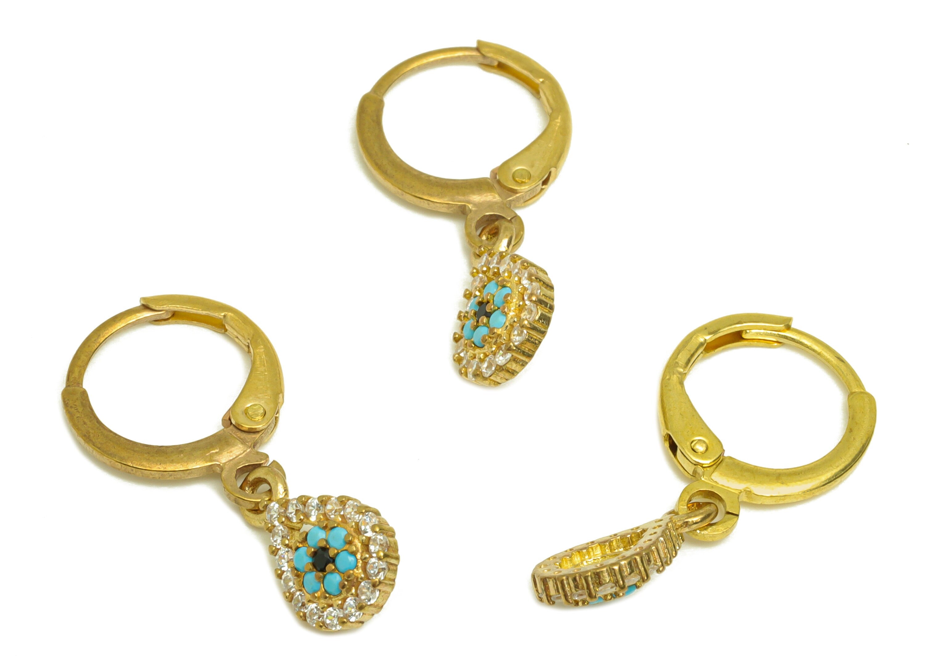 Brass Hoop Earring Charm - Brass Teardrop Cubic Zircon Huggie Hoop Clasp - Brass CZ Lever back Drop Eye Clasp - 11.5x7x2.4mm - PP10667 - DOMEDBAZAAR