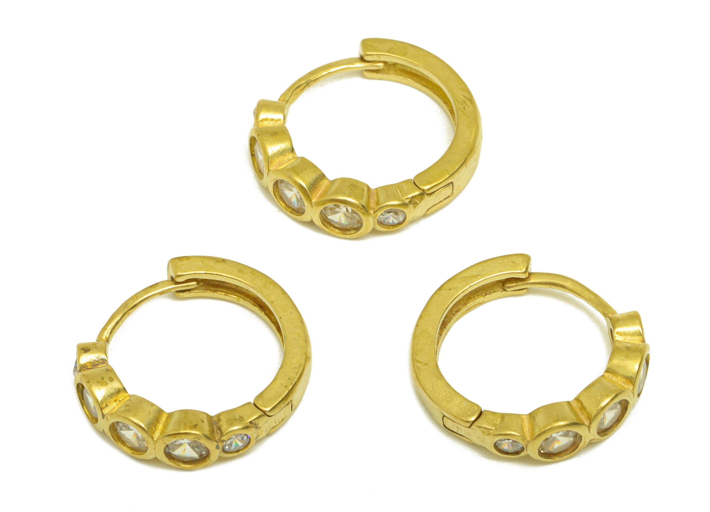 Brass Hoop Earring Charm - Brass Beaded Cubic Zircon Huggie Earring Hoop - Brass CZ Circle Hoop Clasp Earring - 15x4x2mm - PP10670 - DOMEDBAZAAR