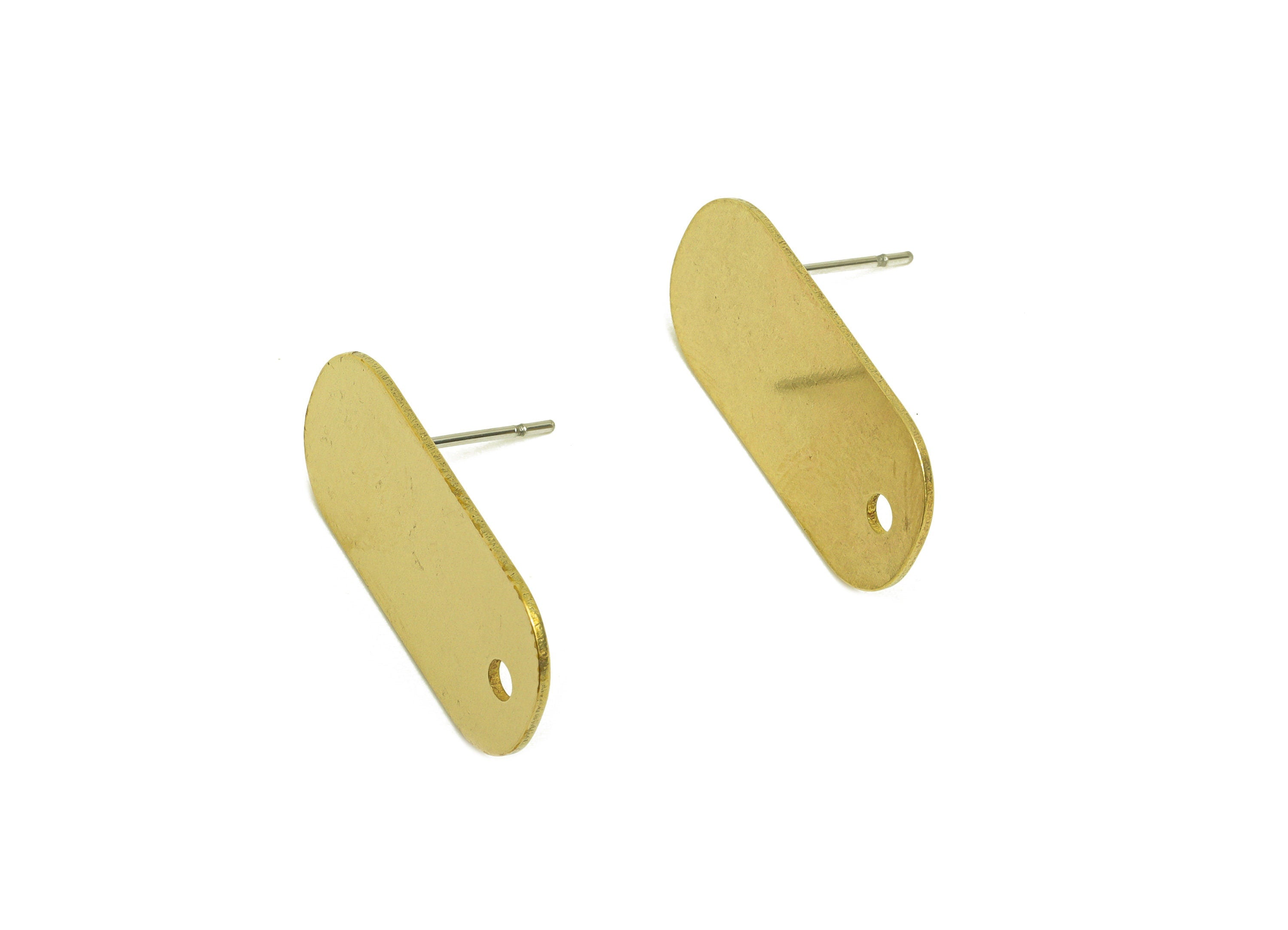 Brass Earring Stud - Raw Brass Oval Rectangle Earring Post With Hole- Geometry Earring Stud - Stainless Steel Post - 24x11x1mmm - PP10745 - DOMEDBAZAAR