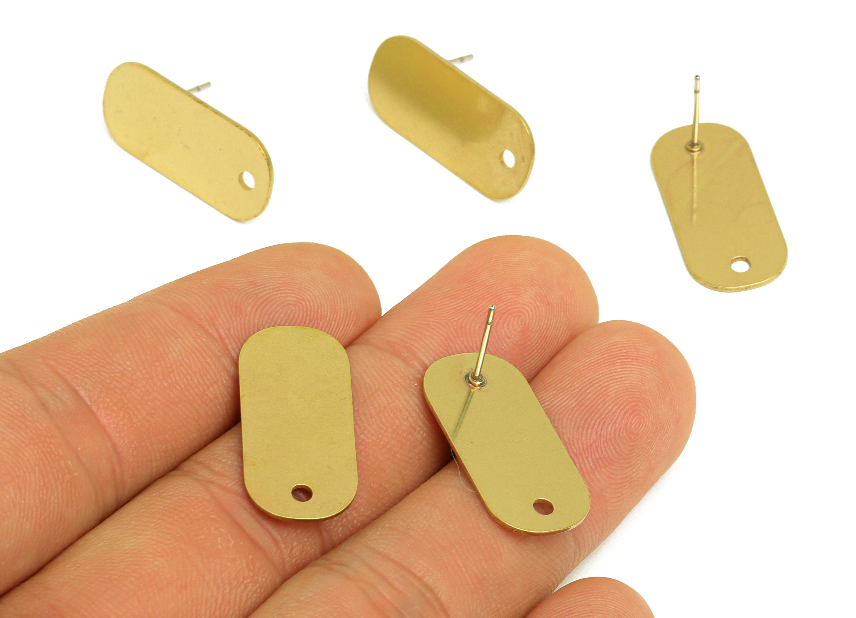 Brass Earring Stud - Raw Brass Oval Rectangle Earring Post With Hole- Geometry Earring Stud - Stainless Steel Post - 24x11x1mmm - PP10745 - DOMEDBAZAAR