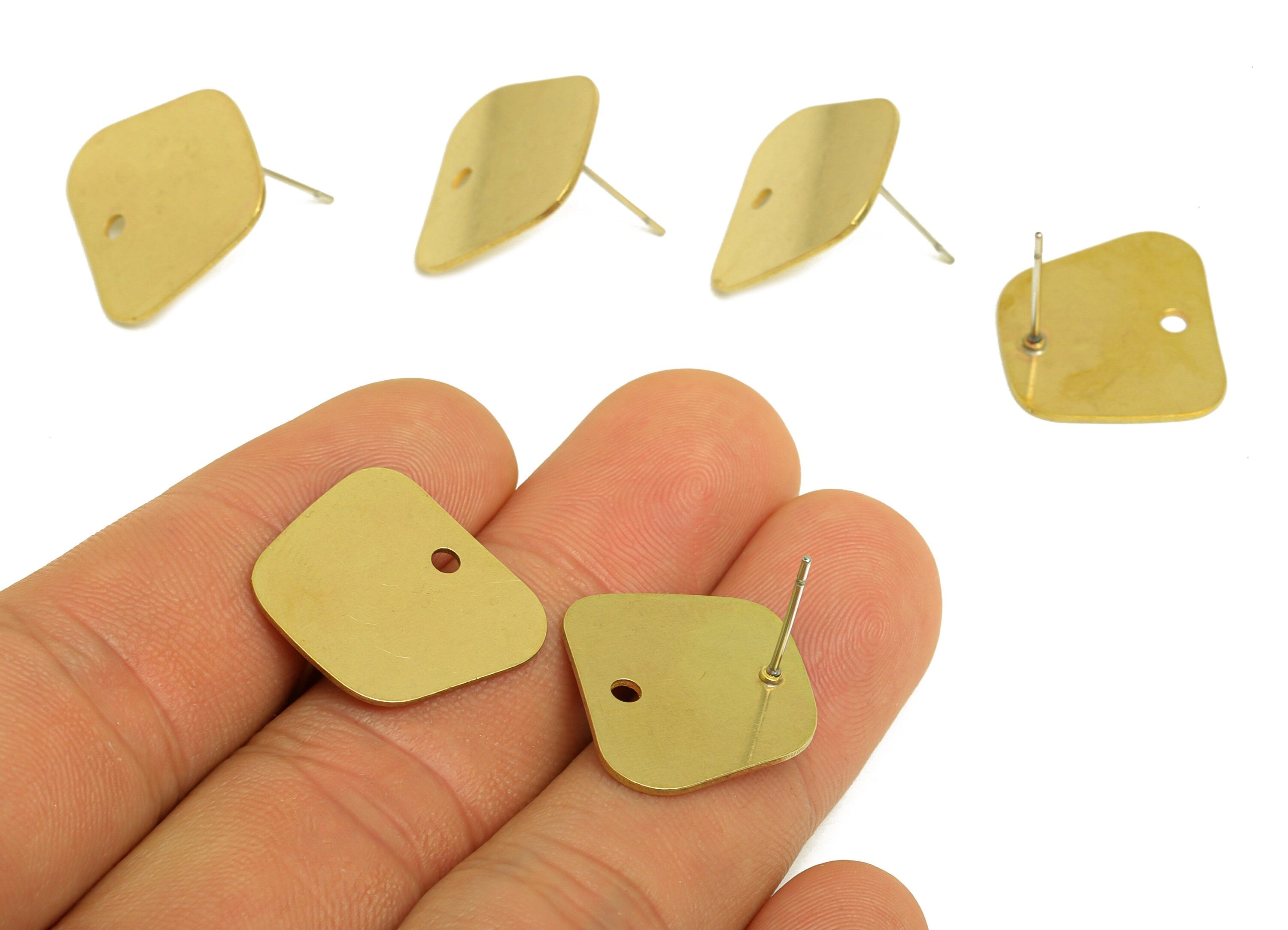 Brass Trapezoid Earring Stud - Raw Brass Earring Post With Hole - Laser Cut Earring Stud - 316 Stainless Steel Post - 19.2x17x0.7mm -PP10747 - DOMEDBAZAAR