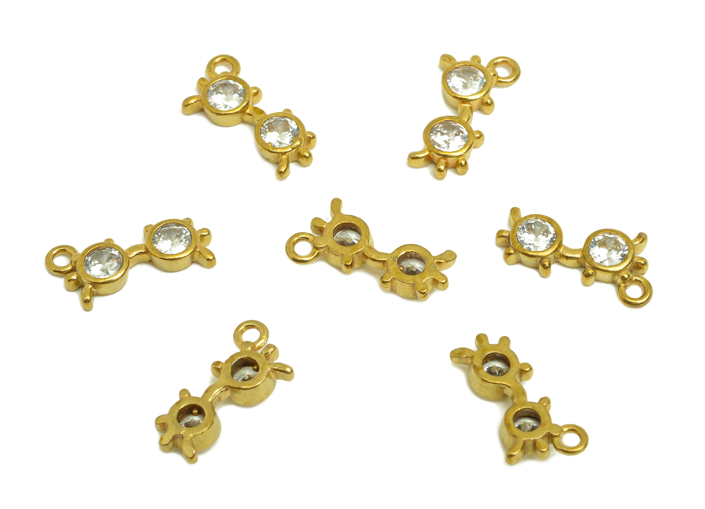 Brass CZ Crab Earring Charm - Raw Brass Zircon Glasses Earring Charm - Mini Round Earring Charm - For Pendant - 12.43x6.14x2.36mm -PP10706 - DOMEDBAZAAR