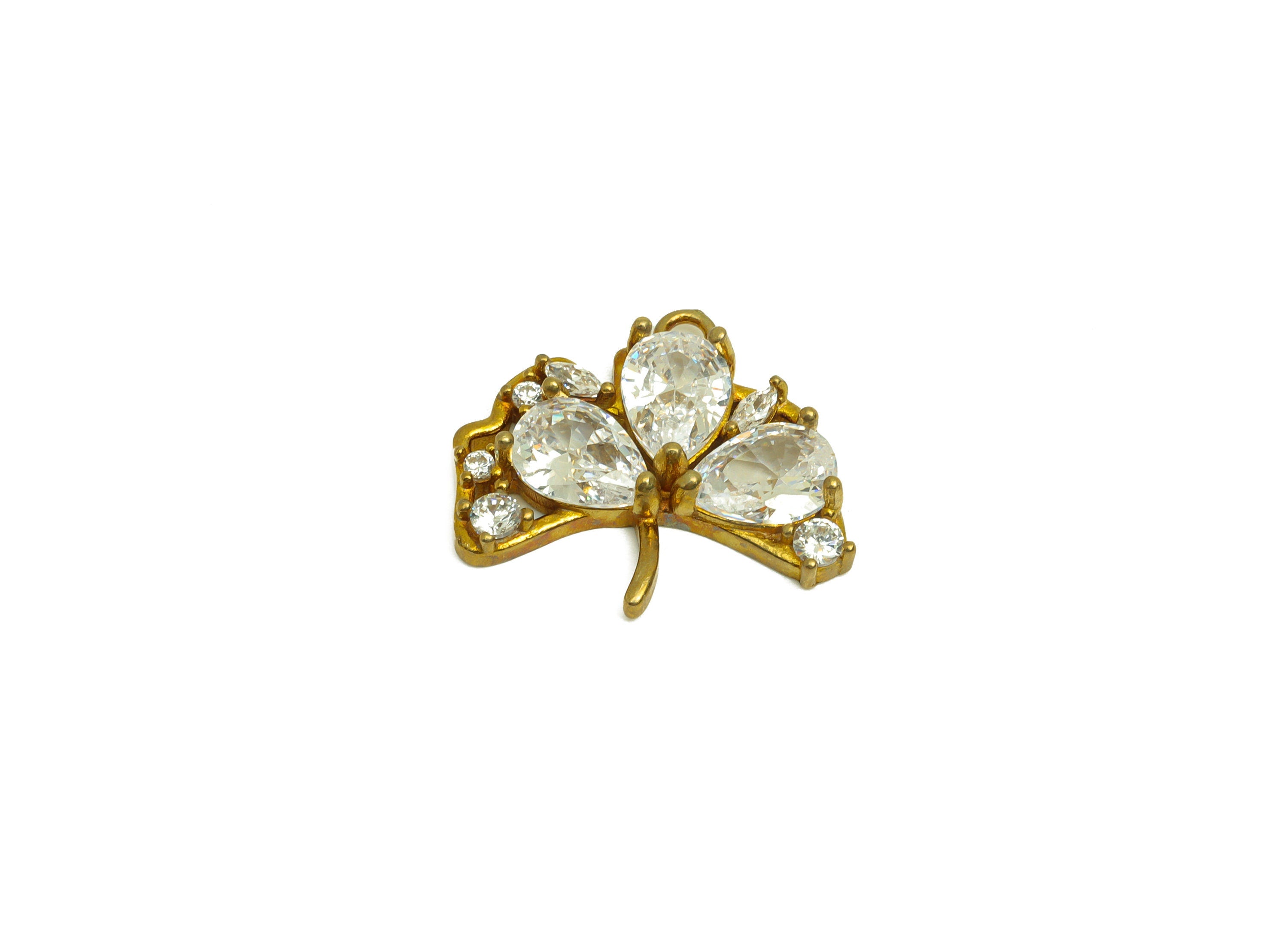 Brass CZ Ginkgo Earring Charm - Raw Brass Zircon Teardrop Earring Charm - Brass Leaf Earring Charm - For Pendant - 17.7x16x3.7mm - PP10697 - DOMEDBAZAAR