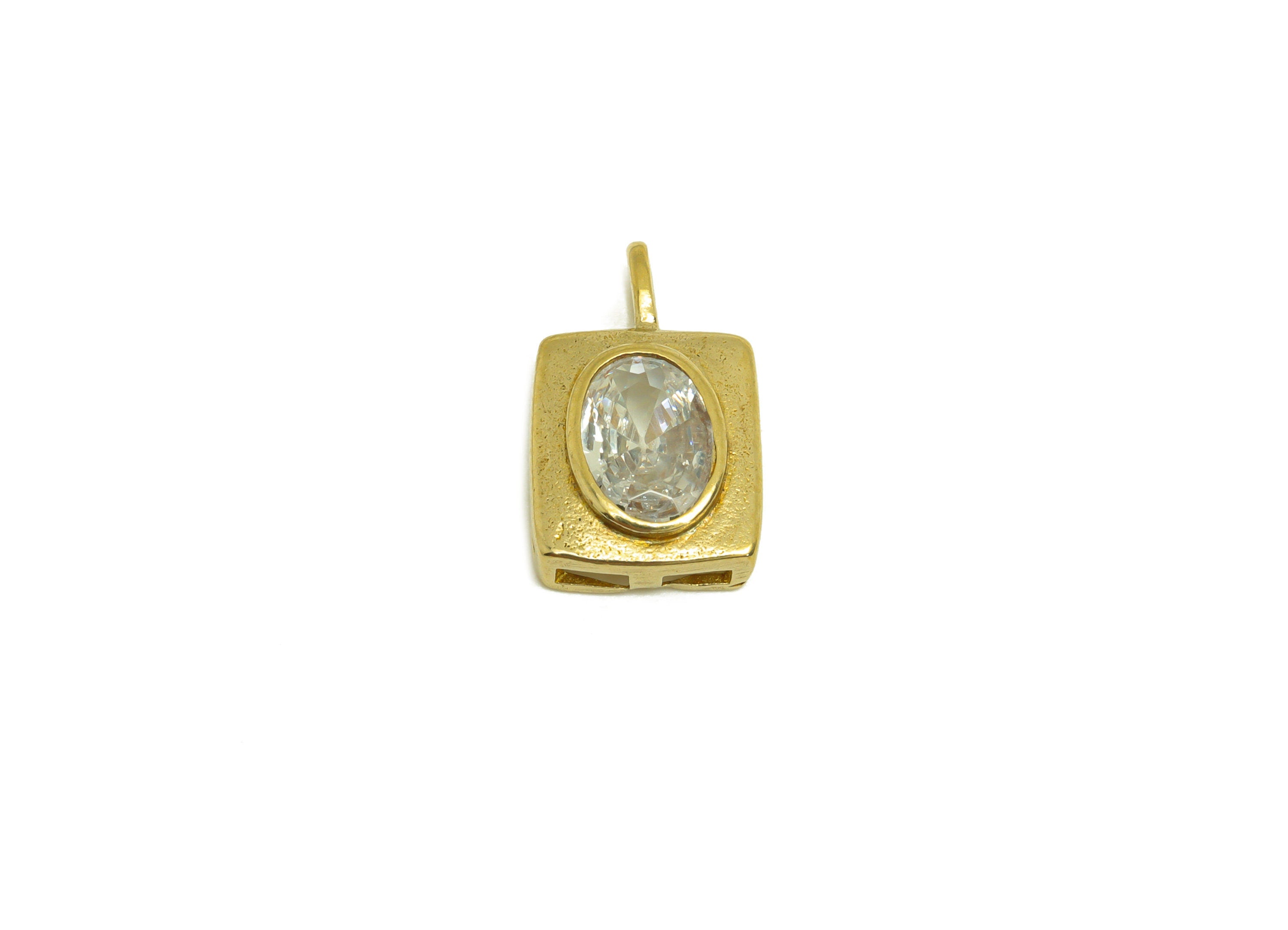Brass CZ Rectangle Earring Charm - Raw Brass Zircon Oval Earring Charm - Brass Geometry Zircon Charm - For Pendant - 14.2x8.8x3mm - PP10716 - DOMEDBAZAAR