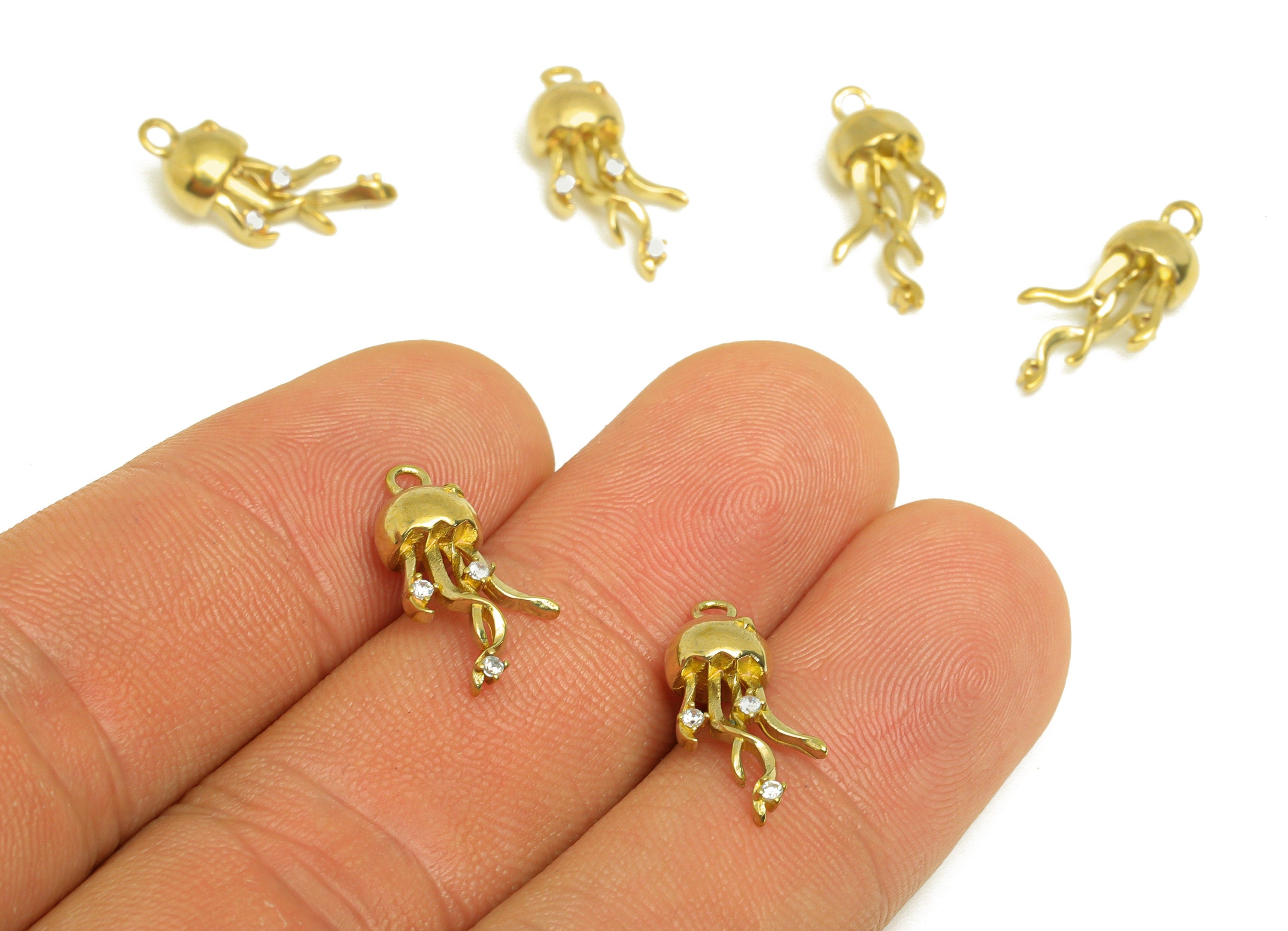 Brass CZ Jellyfish Earring Charm - Raw Brass Zircon Marine Life Earring Charm - Animal Zircon Charm - Zircon Charm - 17.45x7.7x5mm - PP10728 - DOMEDBAZAAR