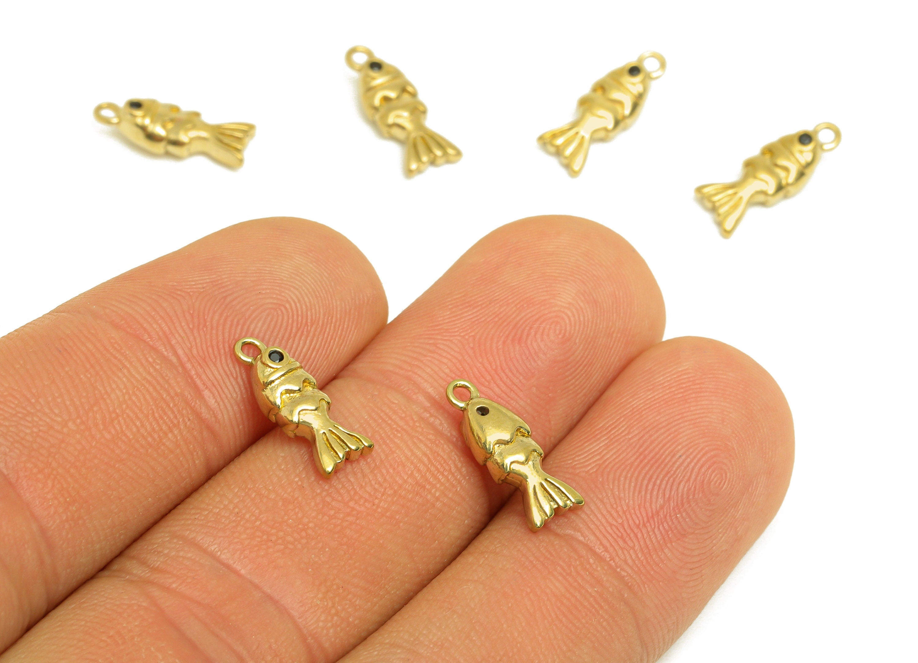 Brass CZ Fish Earring Charm - Raw Brass Zircon Marine Life Earring Charm - Animal Zircon Charm - Zircon Charm - 13.47x5.3x3mm - PP10741 - DOMEDBAZAAR