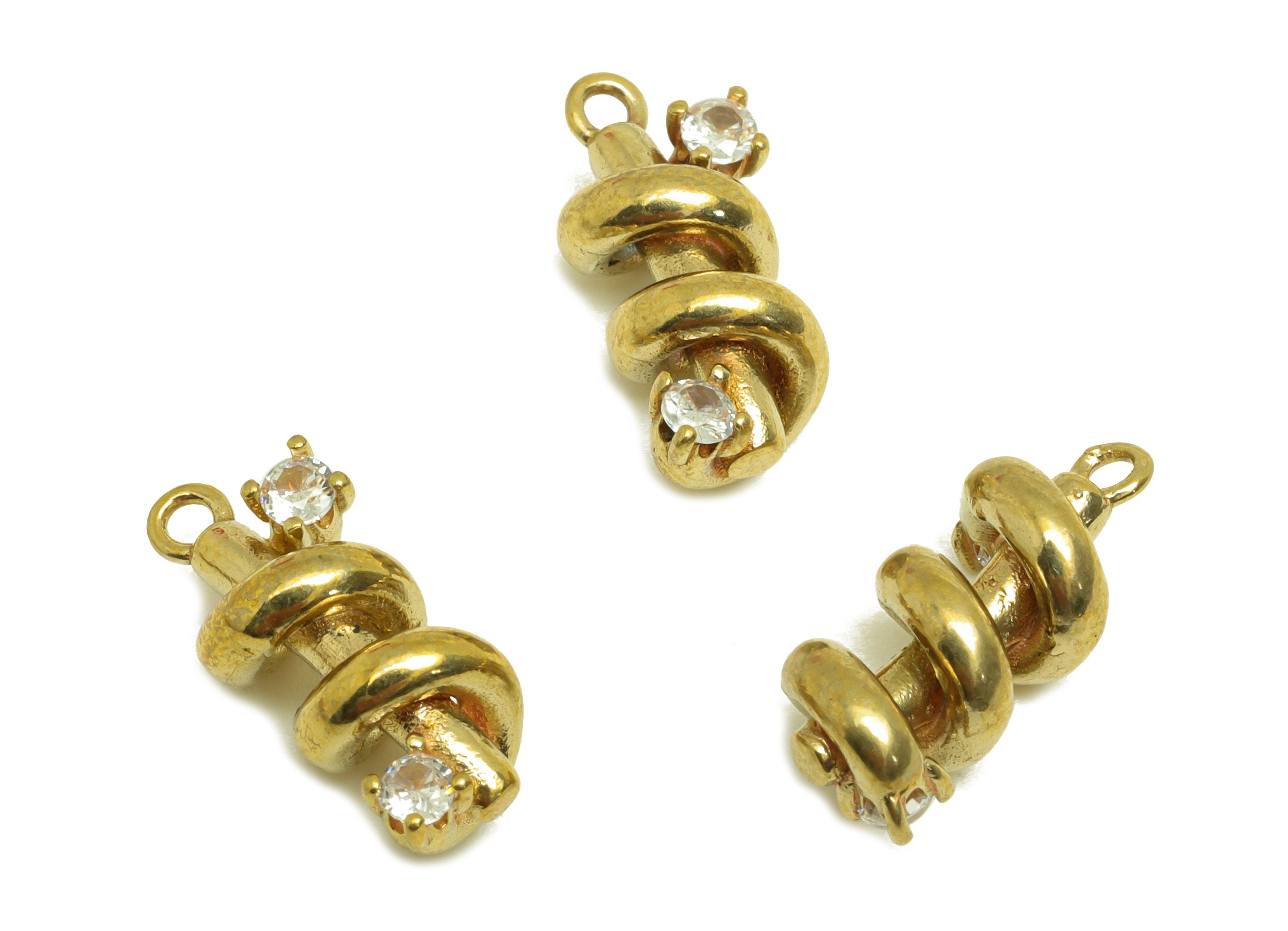 Brass CZ Wire Earring Charm - Raw Brass Zircon Spiral Earring Charm - Spring Stick Earring Charm - For Pendant - 16.1x6.8x6.8mm - PP10695 - DOMEDBAZAAR