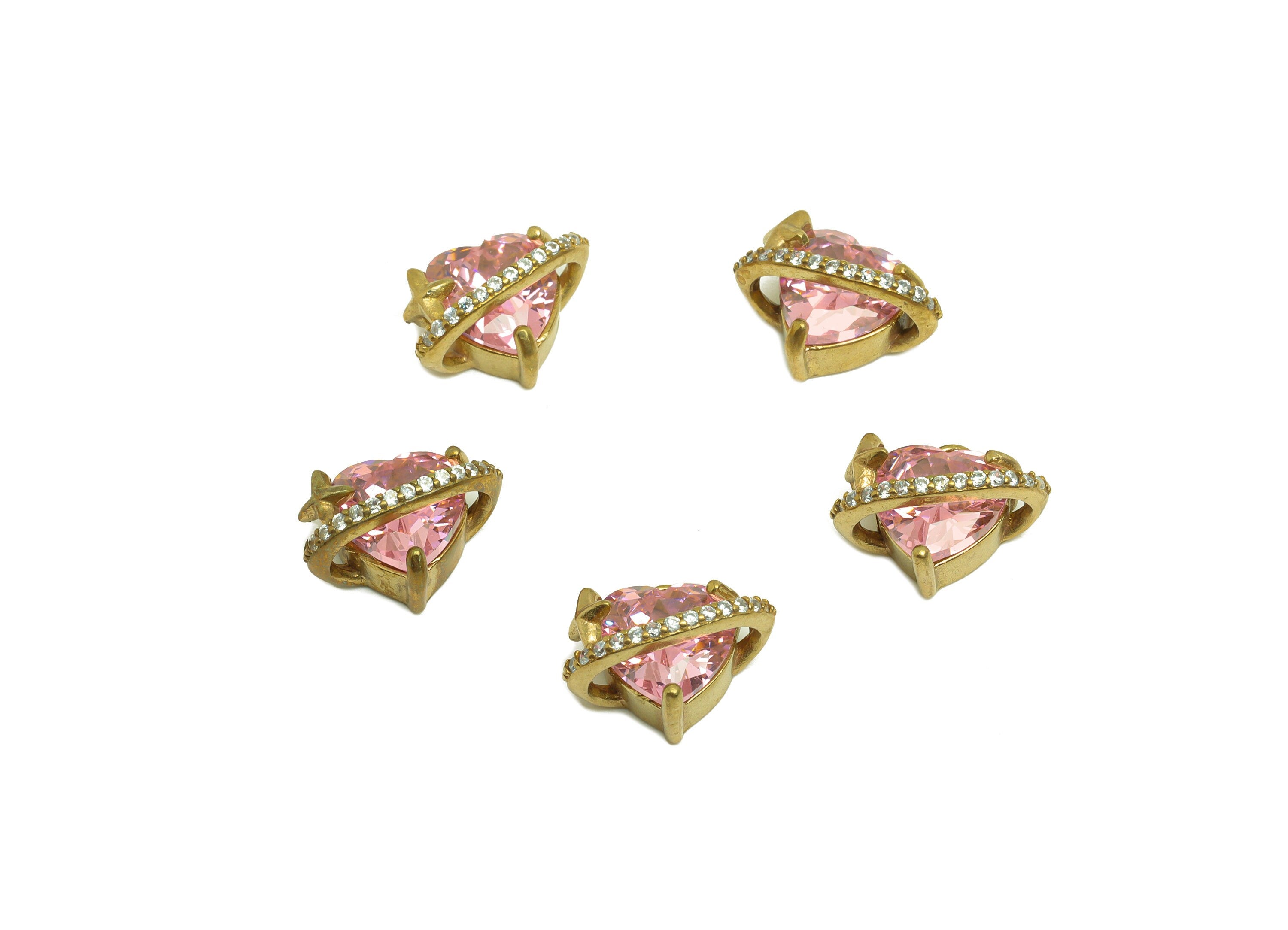 Brass CZ Heart Earring Charm - Raw Brass Cubic Zircon Heart Earring Charm - Brass Zircon Star Earring Charm - 12.78x11x7.16mm - PP10701 - DOMEDBAZAAR