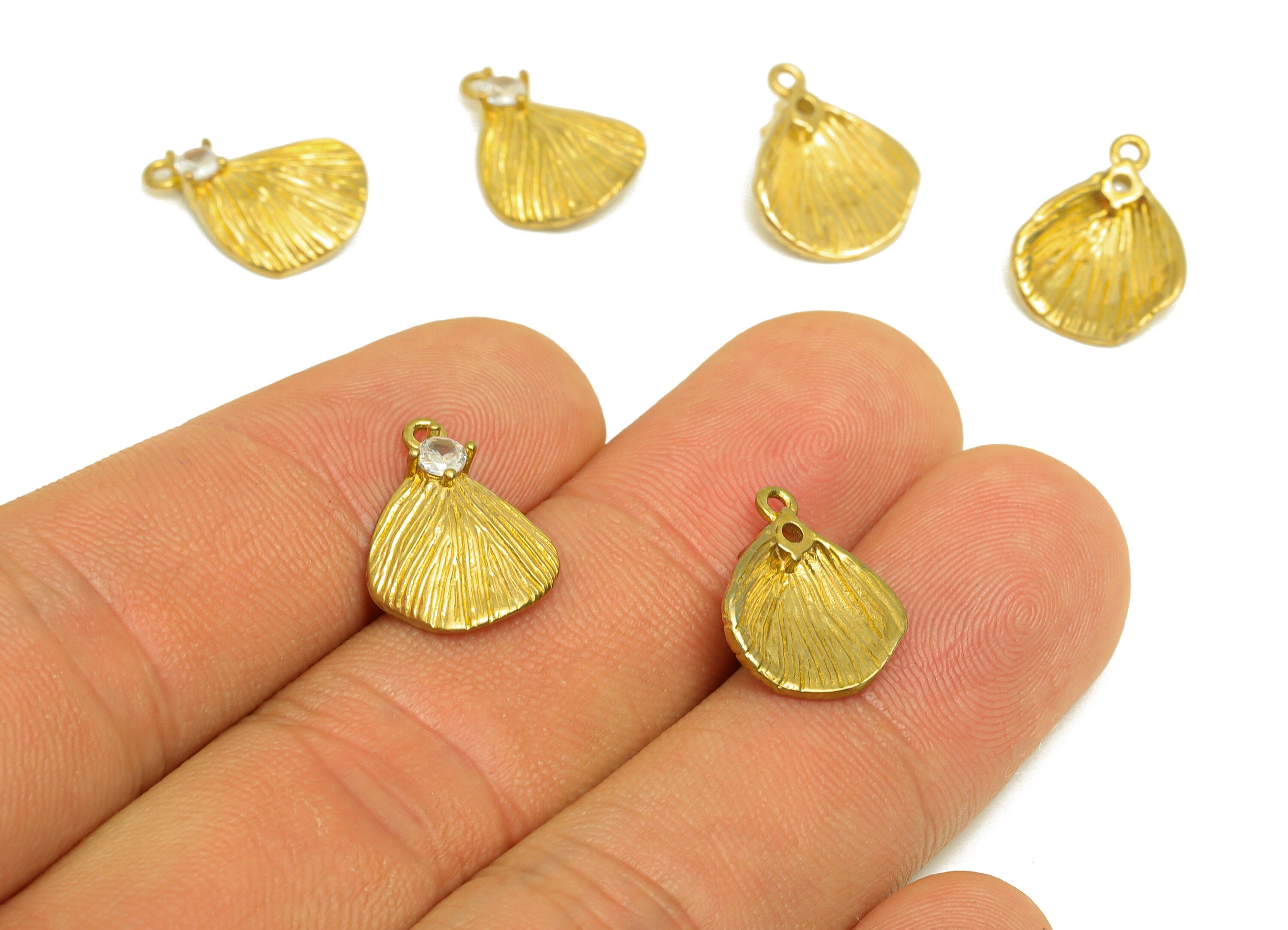 Brass CZ Leaf Earring Charm - Raw Brass Cubic Zircon Lotus Leaf Charm - Brass Bent Lotus Leaf Earring Charm - 11.75x15.5x3.72mm - PP10737 - DOMEDBAZAAR