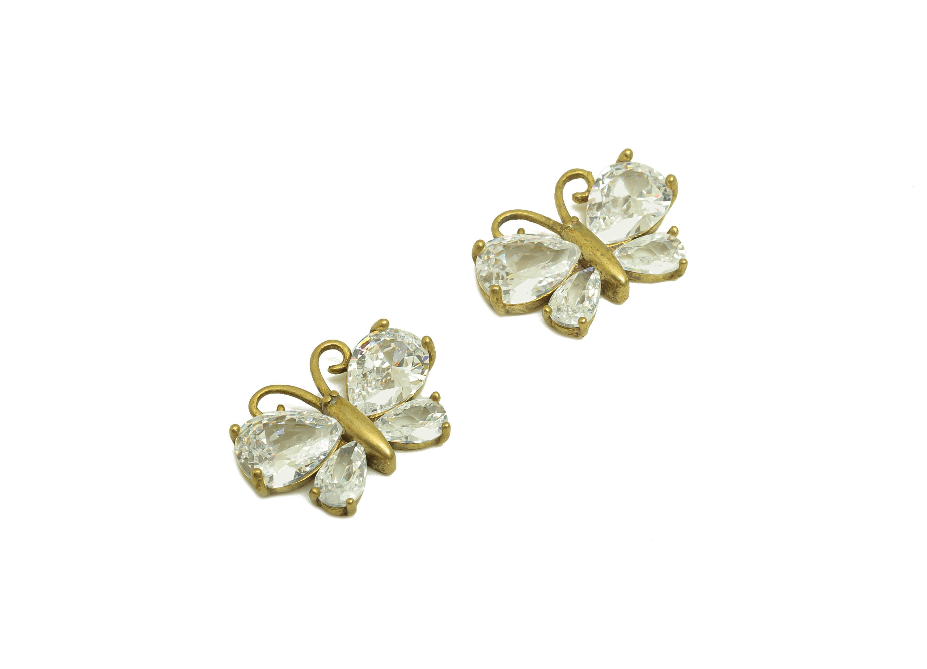 Brass CZ Butterfly Earring Charm - Raw Brass Cubic Zircon Teardrop Charm - Brass Drop Butterfly Zircon Earring Charm - 15.2x10x3mm - PP10690 - DOMEDBAZAAR