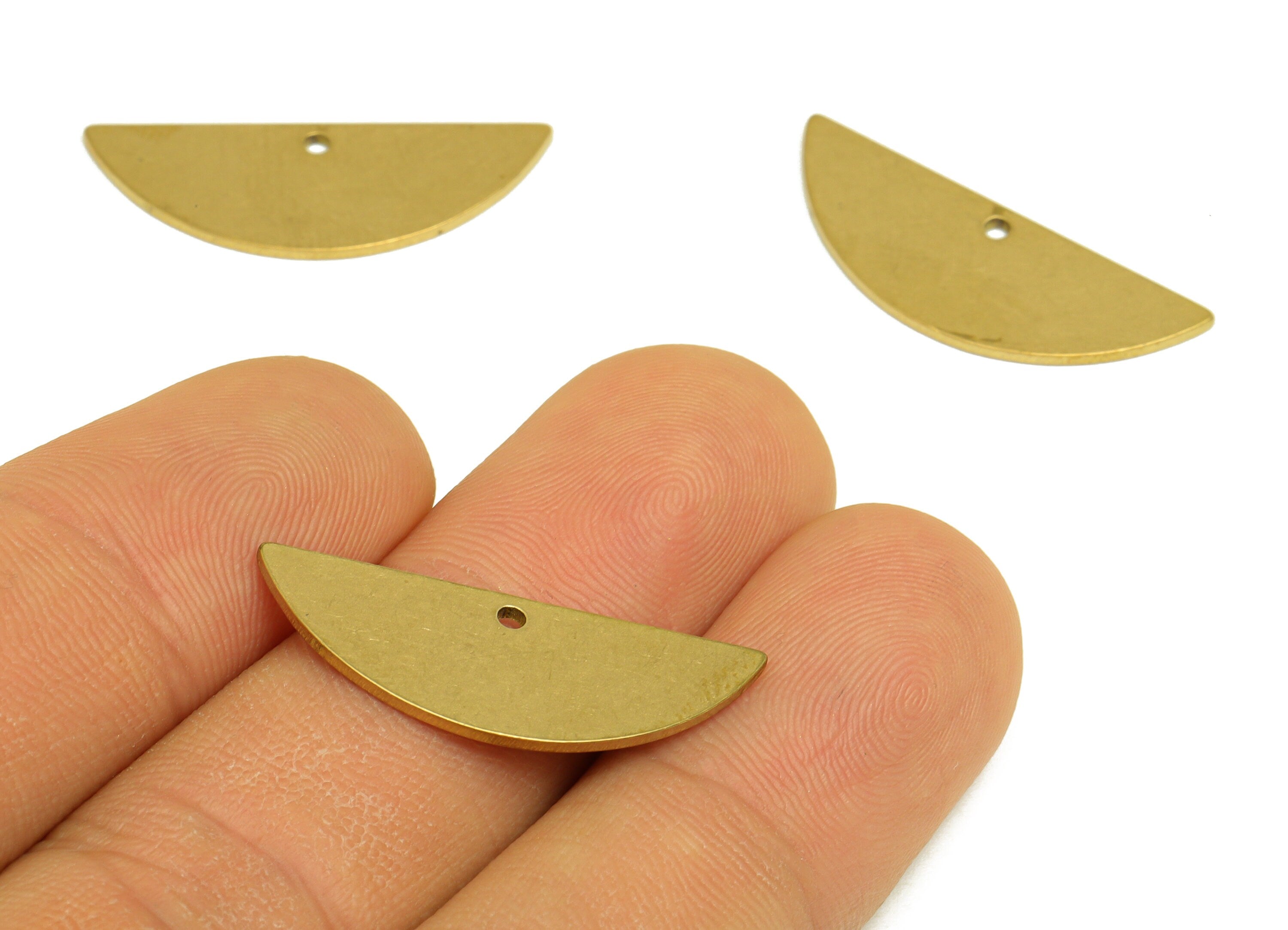 Brass Half Moon Earring Charm - Raw Brass Semi Circle Pendant - Brass Charms With Hole - Personalized Stamping Blank - 28x10x1.0mm - PP10465 - DOMEDBAZAAR