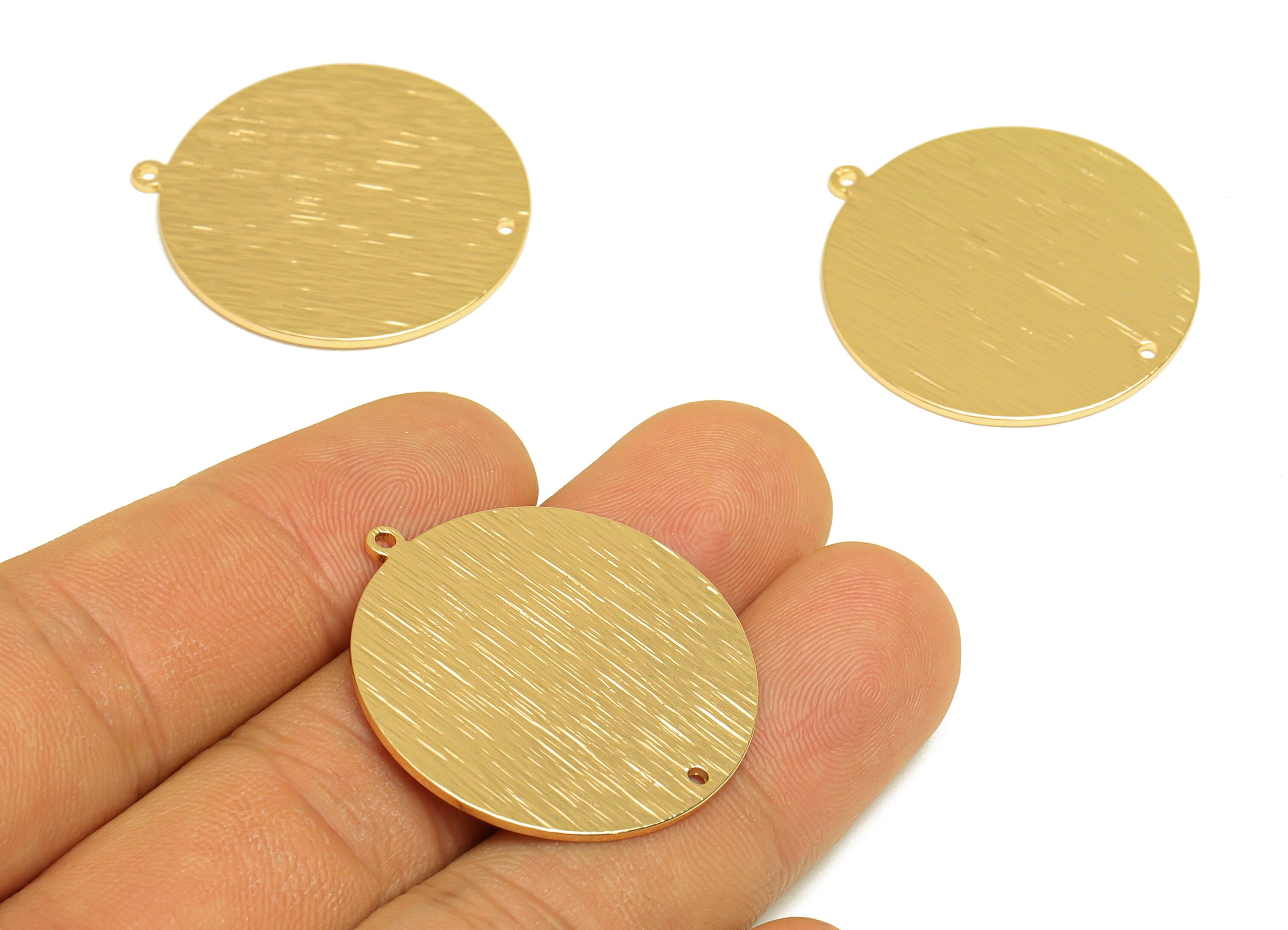 Brass Round Earring Connector - Brass Gold Circle Pendant - Textured Round Earring Charm - Kc Gold Tone Plating - 32.7x30x1.08mm - PP10446G - DOMEDBAZAAR