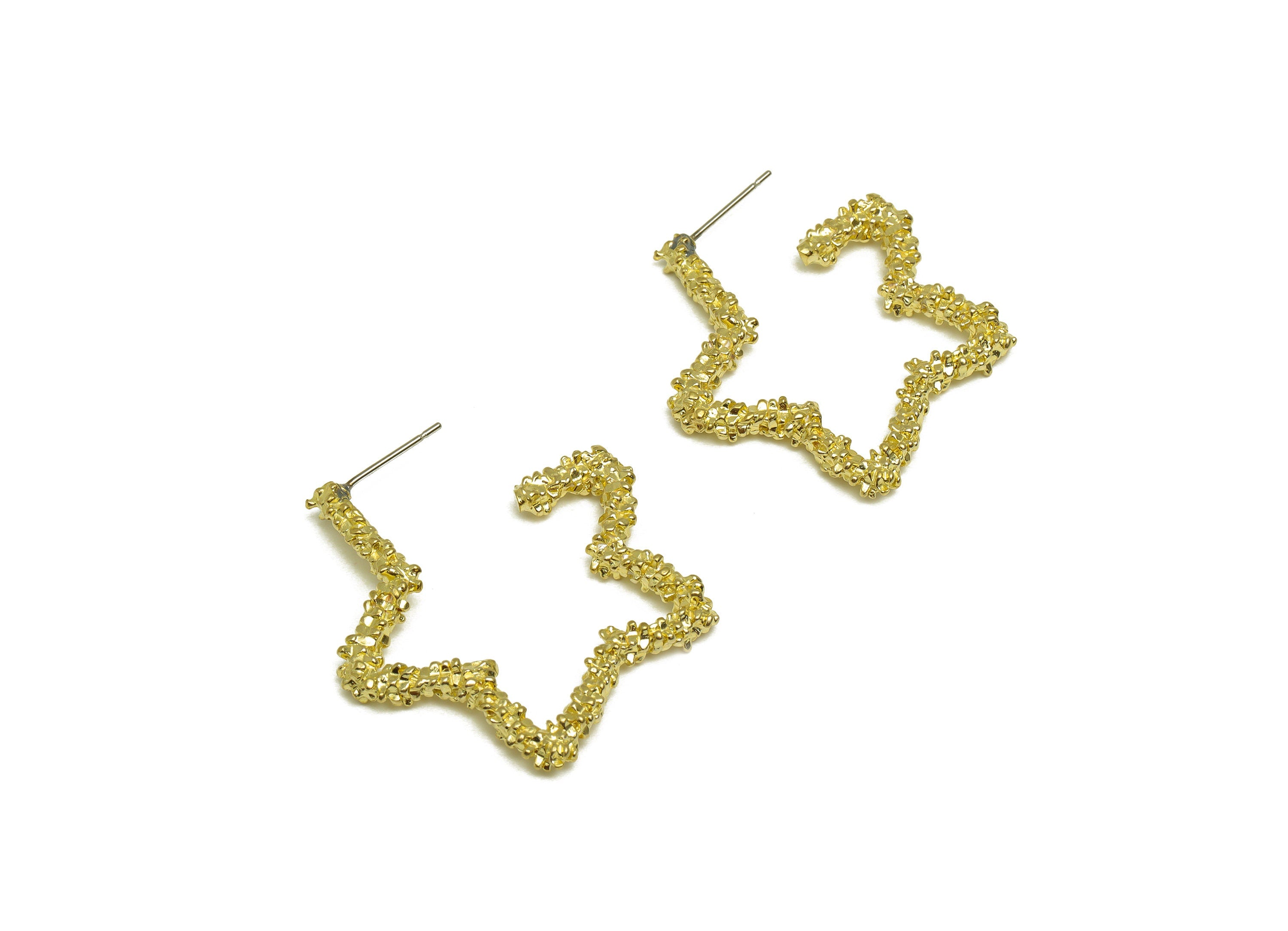 Brass Star Hoop Earring Stud - Raw Brass Textured Flower Earring Post - Textured Star Earring Post - Open Star Post - 34x33x3mm - PP10492 - DOMEDBAZAAR