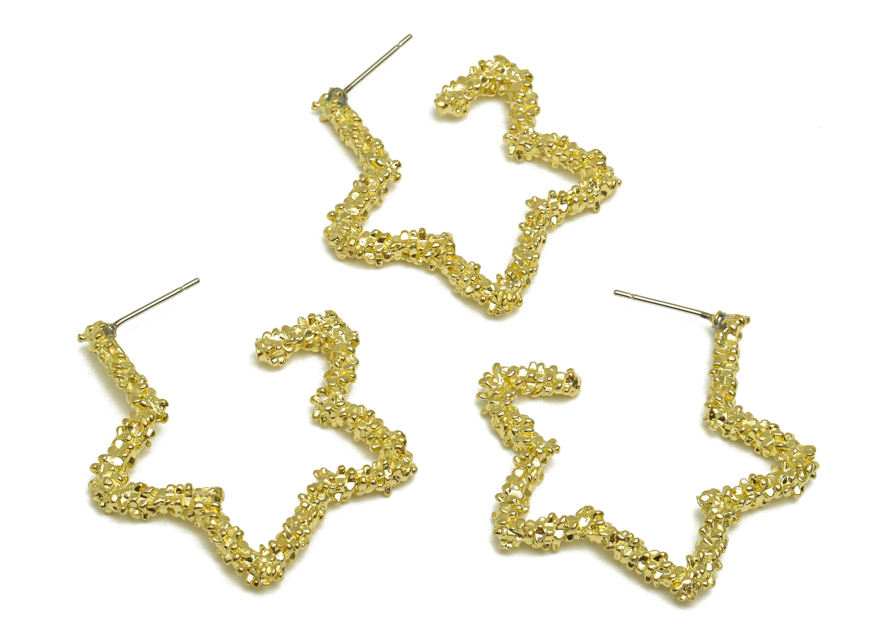 Brass Star Hoop Earring Stud - Raw Brass Textured Flower Earring Post - Textured Star Earring Post - Open Star Post - 34x33x3mm - PP10492 - DOMEDBAZAAR