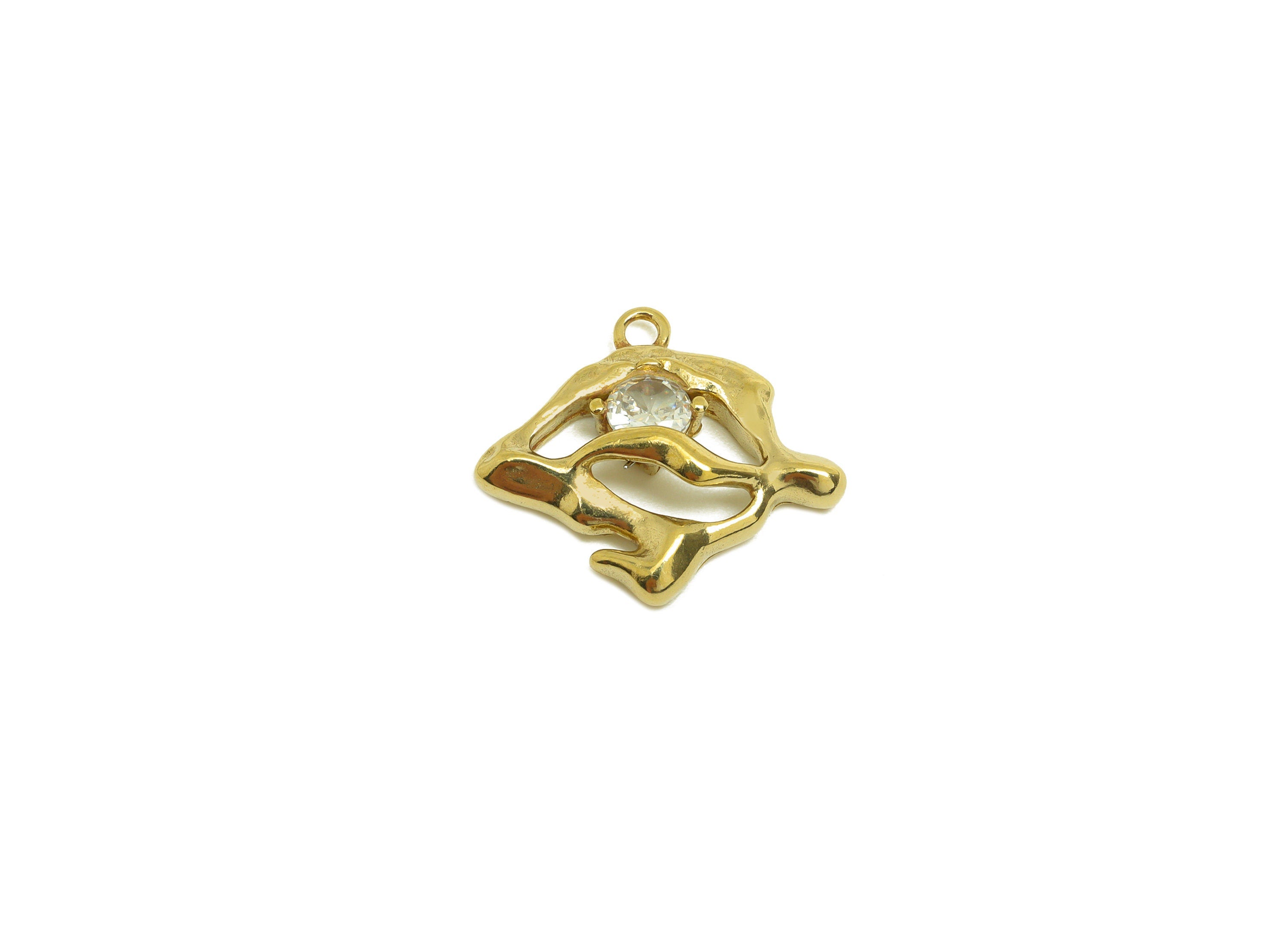 Brass CZ Geometry Earring Charm - Raw Brass Cubic Zircon Abstract Charm - Brass Wavy Zircon Earring Charm - 17x15.66x4.4mm - PP10739 - DOMEDBAZAAR