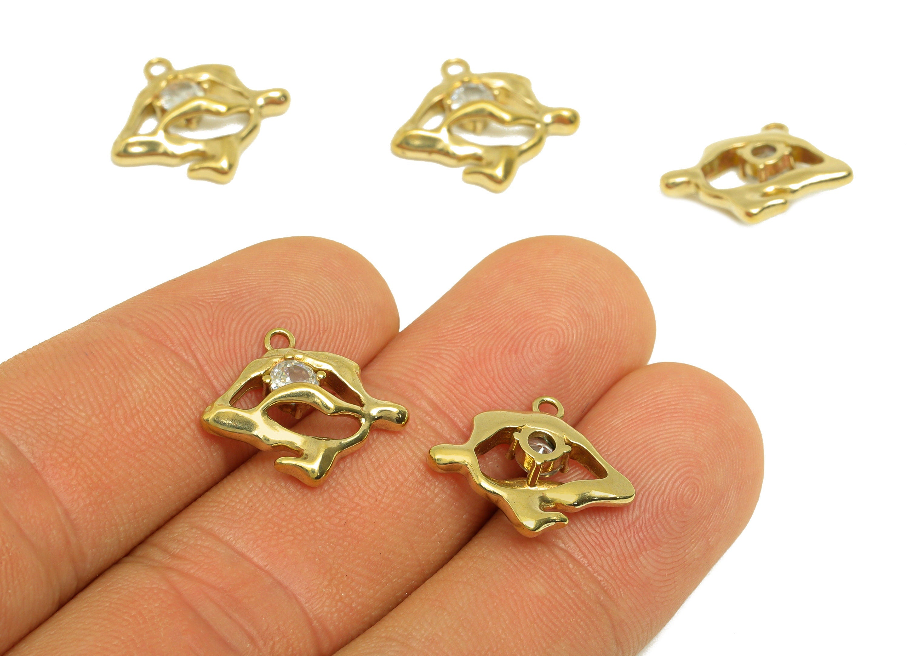 Brass CZ Geometry Earring Charm - Raw Brass Cubic Zircon Abstract Charm - Brass Wavy Zircon Earring Charm - 17x15.66x4.4mm - PP10739 - DOMEDBAZAAR