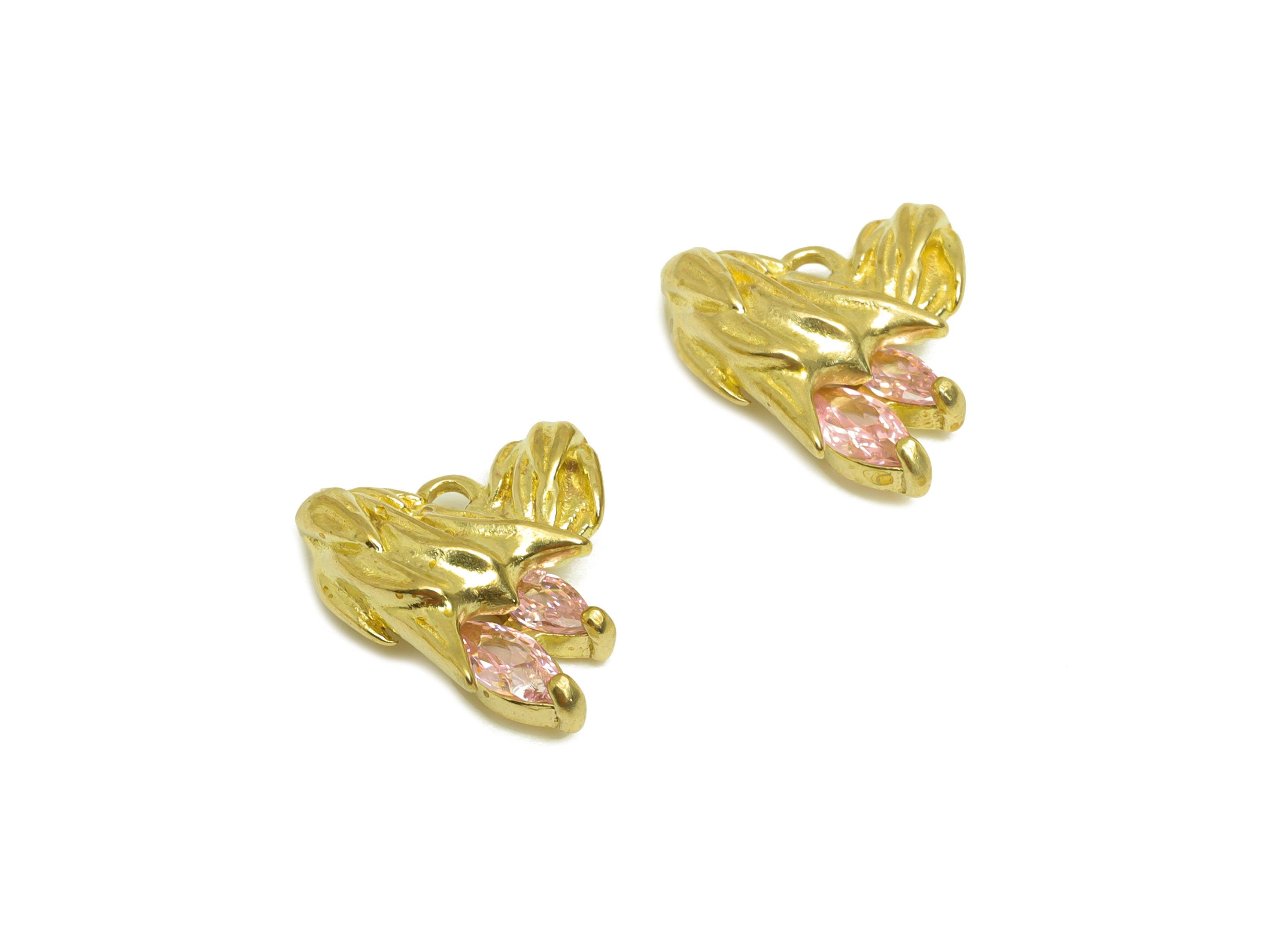 Brass CZ Textured Earring Charm - Raw Brass Cubic Zircon Marquise Charm - Brass Pink Marquise Zircon Earring Charm - 13.7x12.3x4mm - PP10694 - DOMEDBAZAAR