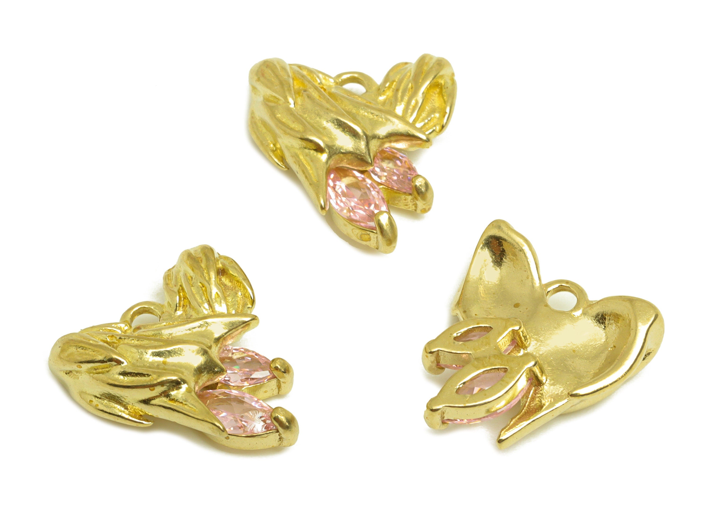 Brass CZ Textured Earring Charm - Raw Brass Cubic Zircon Marquise Charm - Brass Pink Marquise Zircon Earring Charm - 13.7x12.3x4mm - PP10694 - DOMEDBAZAAR