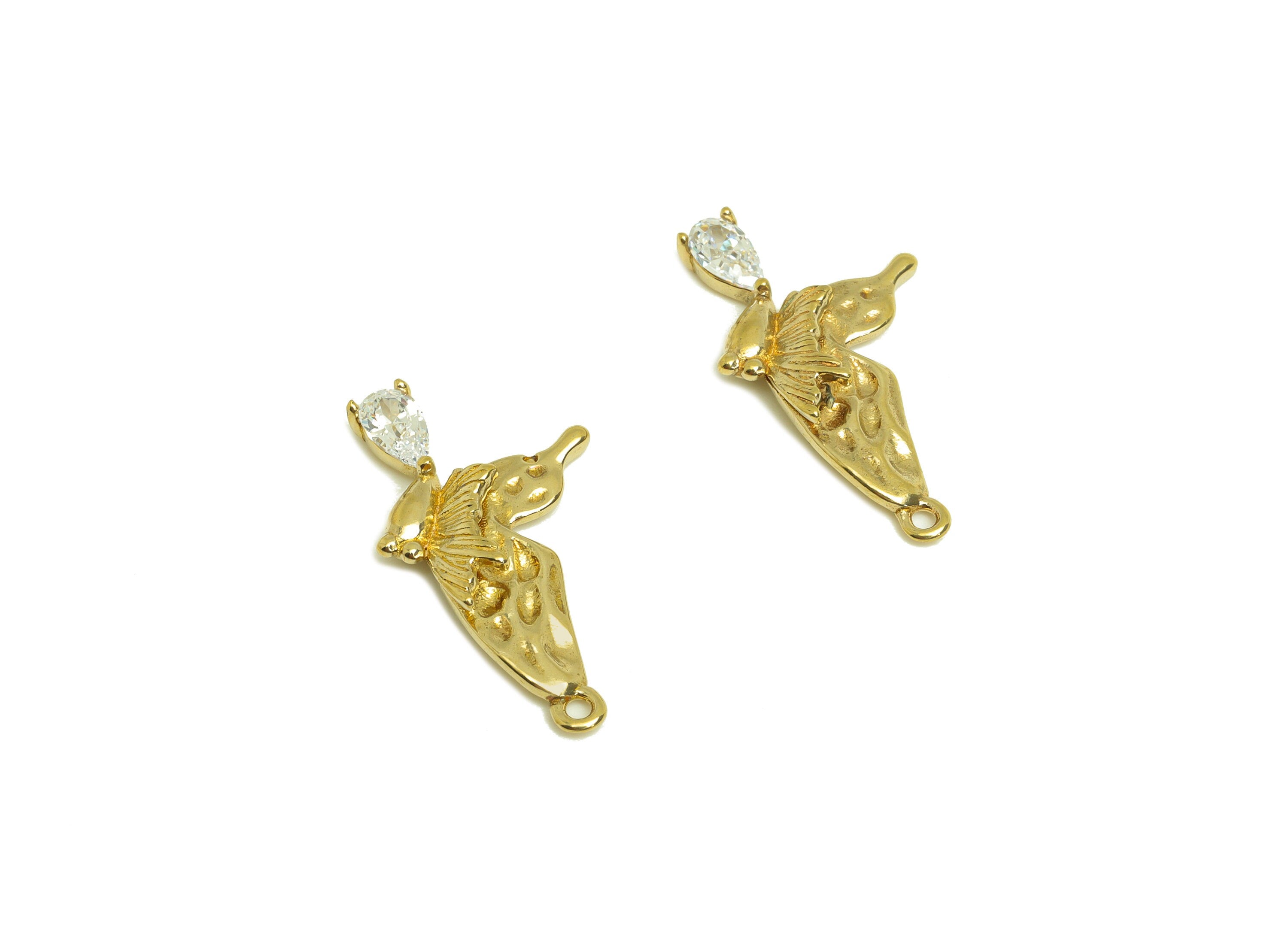Brass CZ Butterfly Earring Charm - Raw Brass Cubic Zircon Teardrop Charm - Brass Textured Butterfly Earring Charm - 21.3x11x3.3mm - PP10726 - DOMEDBAZAAR