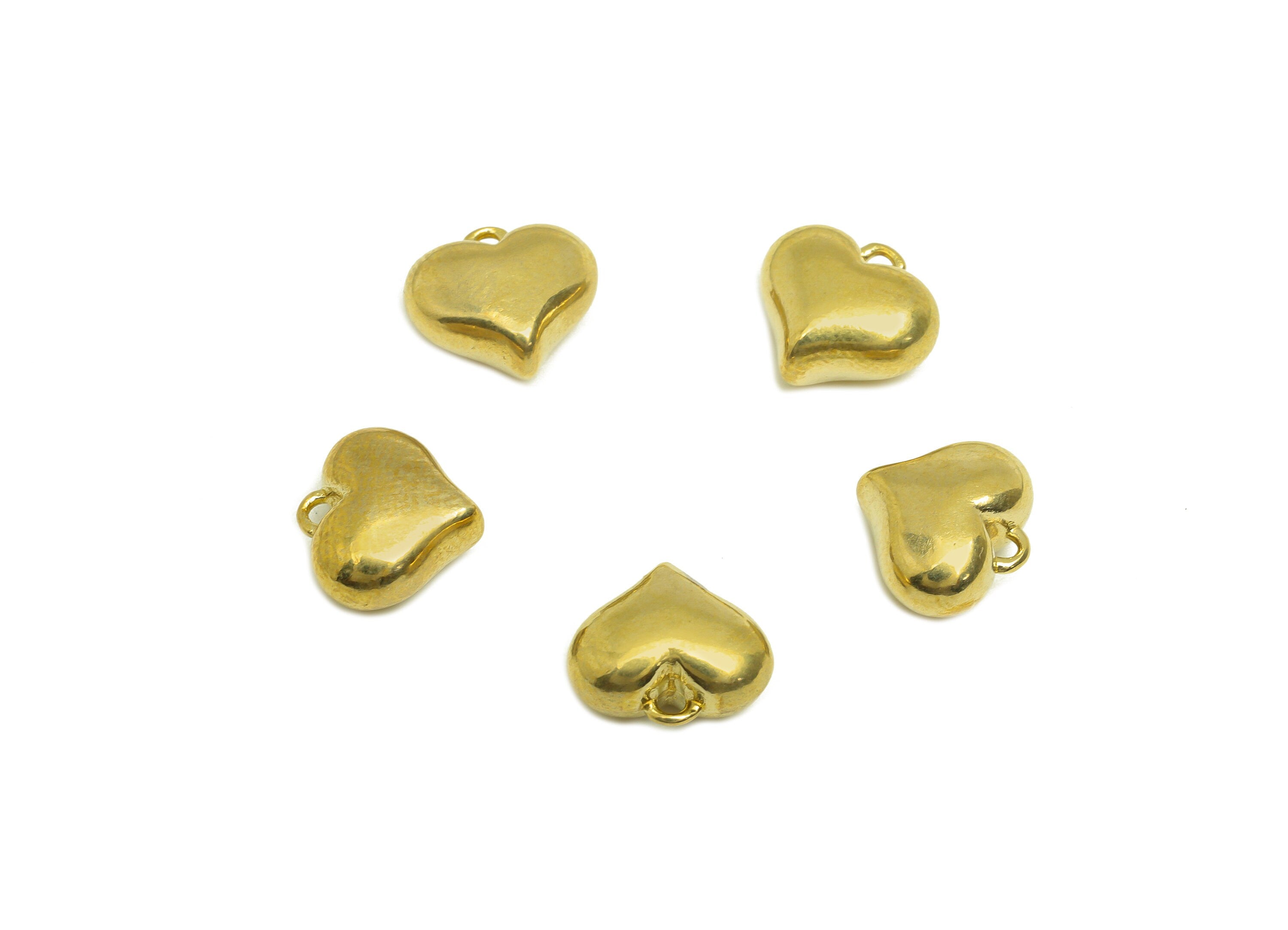 Brass Heart Earring Charm - Raw Brass Solid Heart Earring Charm - Brass Cubic Heart Pendant - For Necklace - 10.8x9.8x5.52mm - PP10736 - DOMEDBAZAAR