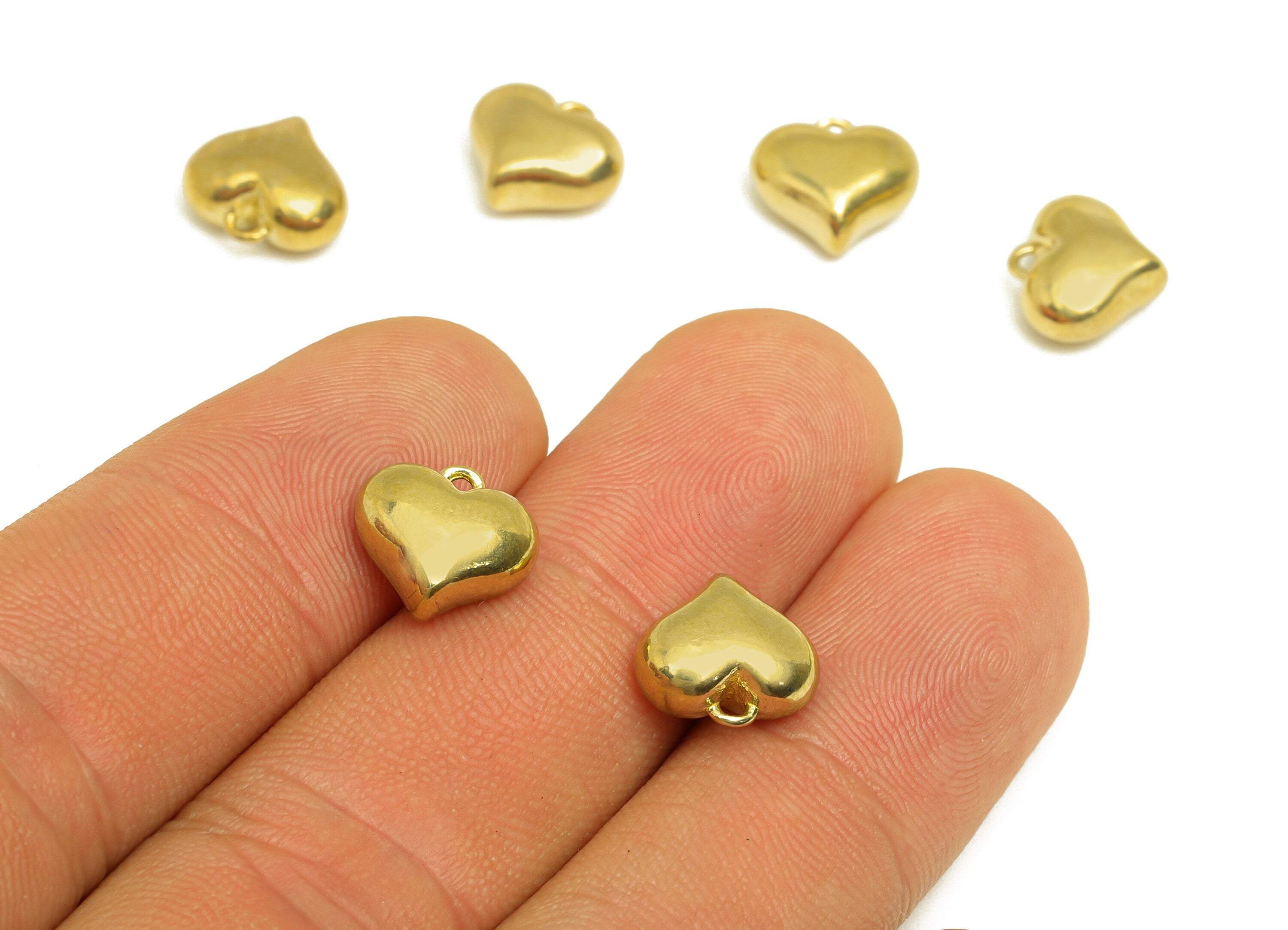 Brass Heart Earring Charm - Raw Brass Solid Heart Earring Charm - Brass Cubic Heart Pendant - For Necklace - 10.8x9.8x5.52mm - PP10736 - DOMEDBAZAAR